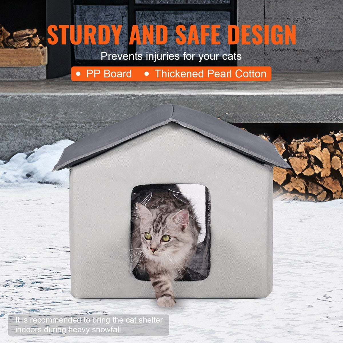Heated Cat House Foldable Kitty Shelter with Heated Pad Gray Middle