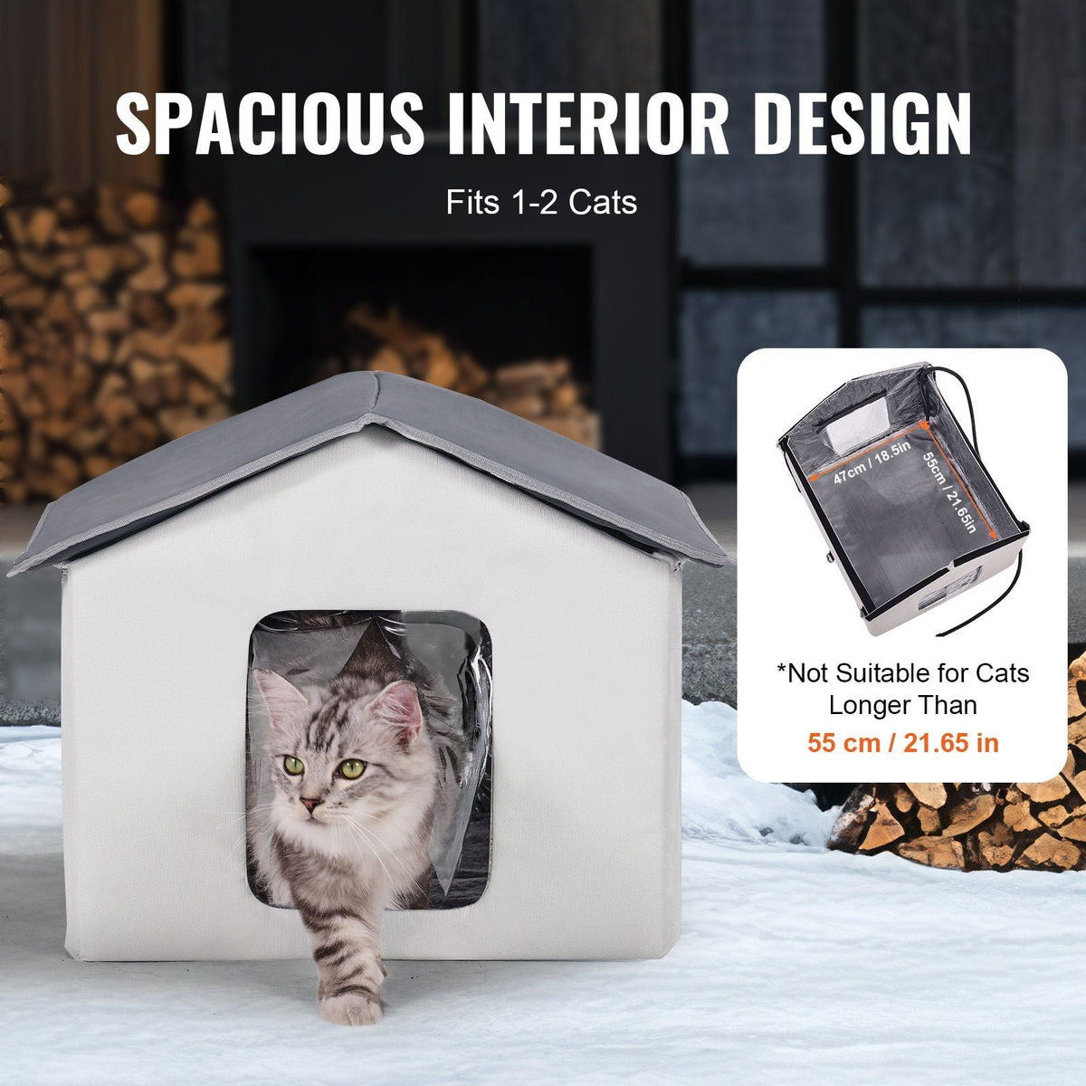 Heated Cat House Foldable Kitty Shelter with Heated Pad Gray Middle