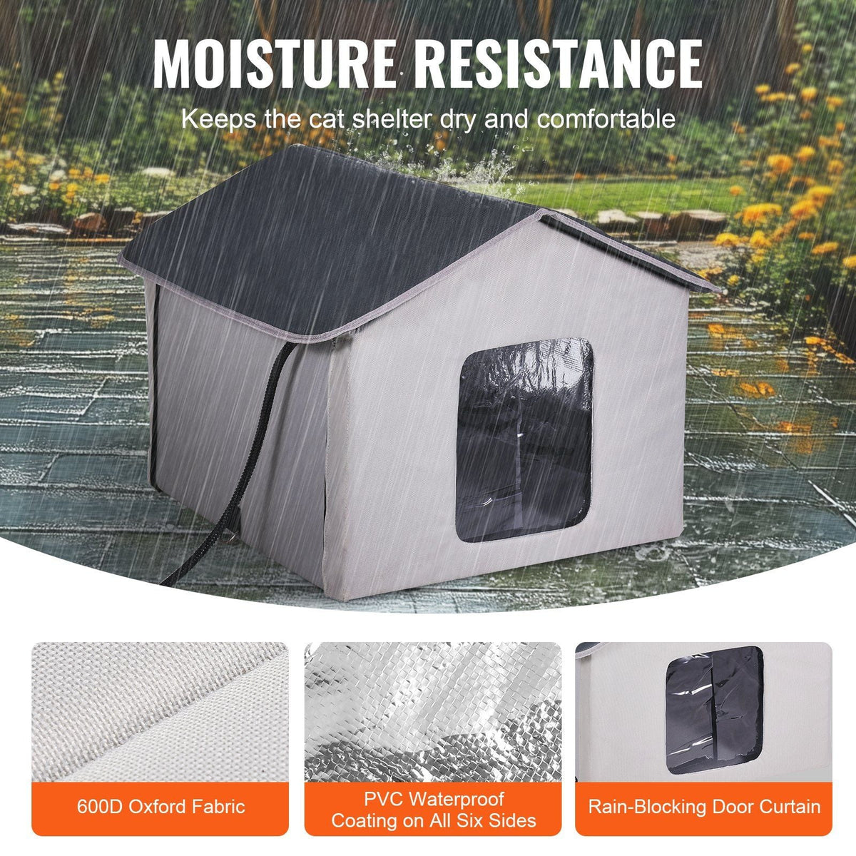 Heated Cat House Foldable Kitty Shelter with Heated Pad Gray Middle