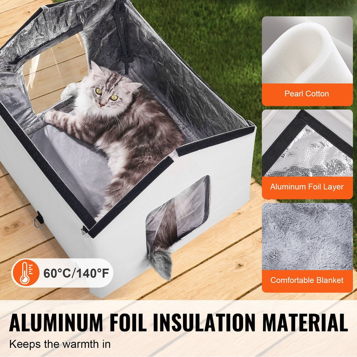 Heated Cat House Foldable Kitty Shelter with Heated Pad Gray Middle