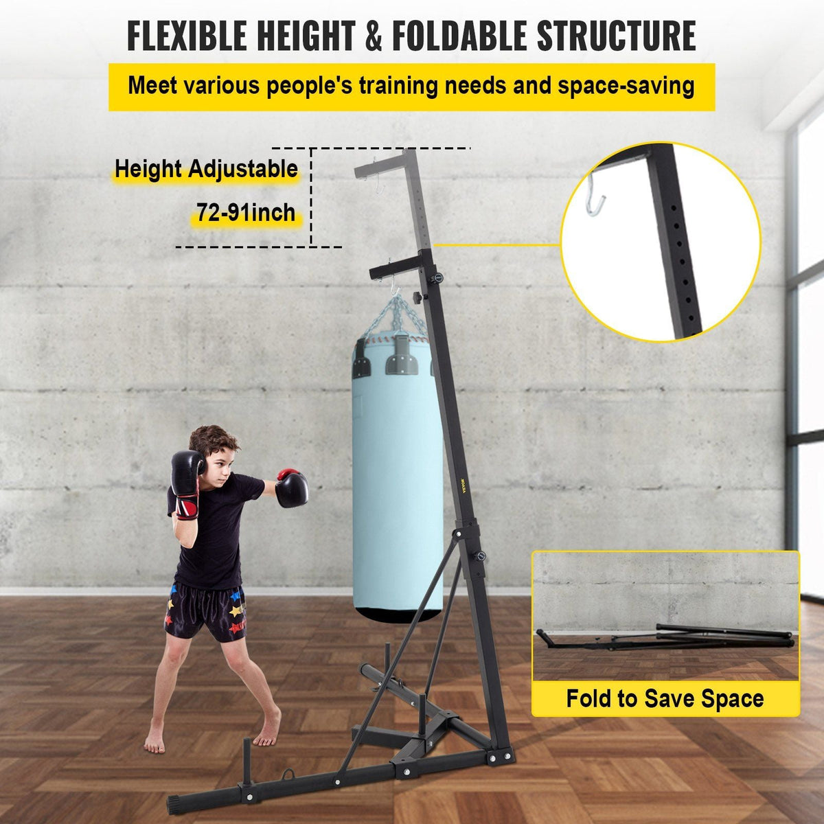Heavy Bag Stand Free Standing Punching Punch Bracket Station Boxing Stand Height Adjustable Folding Boxing Bag Stand for Home Fitness (Heavy Bag Stand)