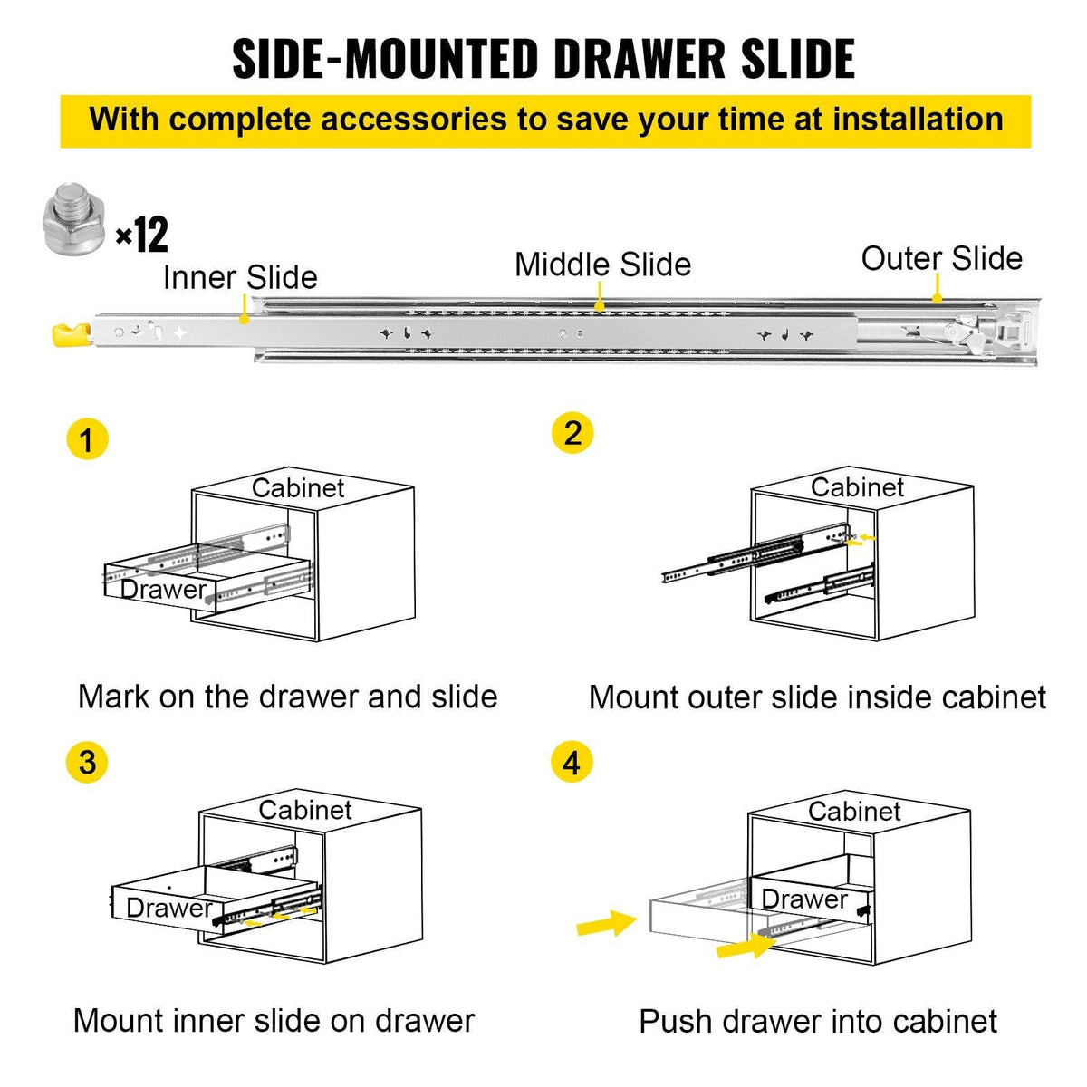 Heavy Duty Drawer Slides 2PCS Drawer Slides 28" Locking Drawer Slides 250LBS Capacity Heavy Duty Slides Three Section Full Extension Drawer Slide Cold-Rolled Steel Industrial Drawer Slides