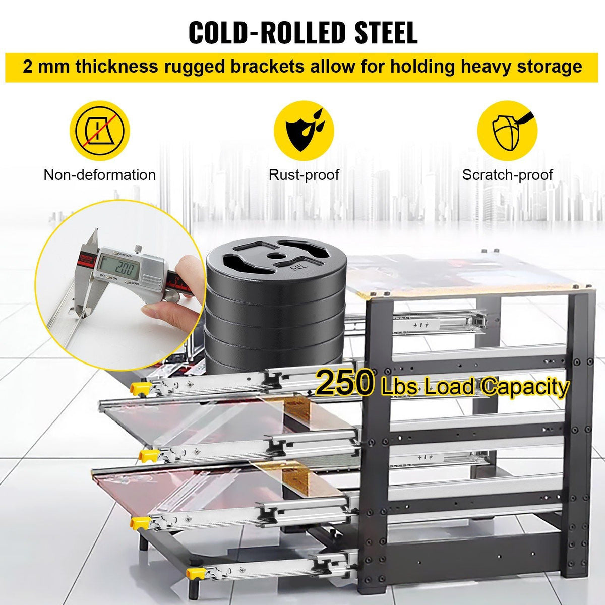 Heavy Duty Drawer Slides 2PCS Drawer Slides 28" Locking Drawer Slides 250LBS Capacity Heavy Duty Slides Three Section Full Extension Drawer Slide Cold-Rolled Steel Industrial Drawer Slides