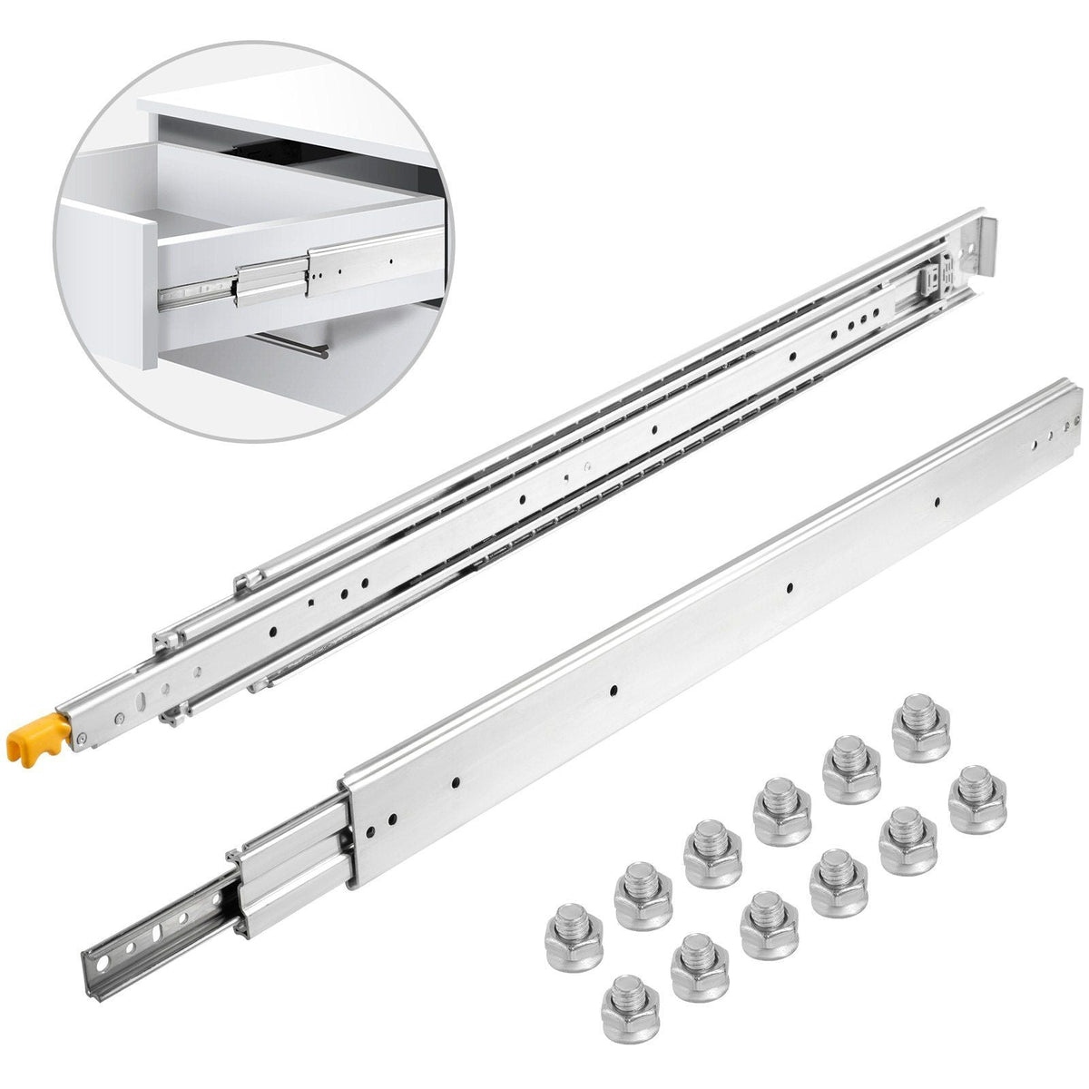 Heavy Duty Drawer Slides 30" Length, Locking Drawer Slides 500lbs Load Capacity Long Full Extension Drawer Slide 1 Pair Side Mount Ball Bearing Drawer Glides Push to Open Drawer Runners Rail