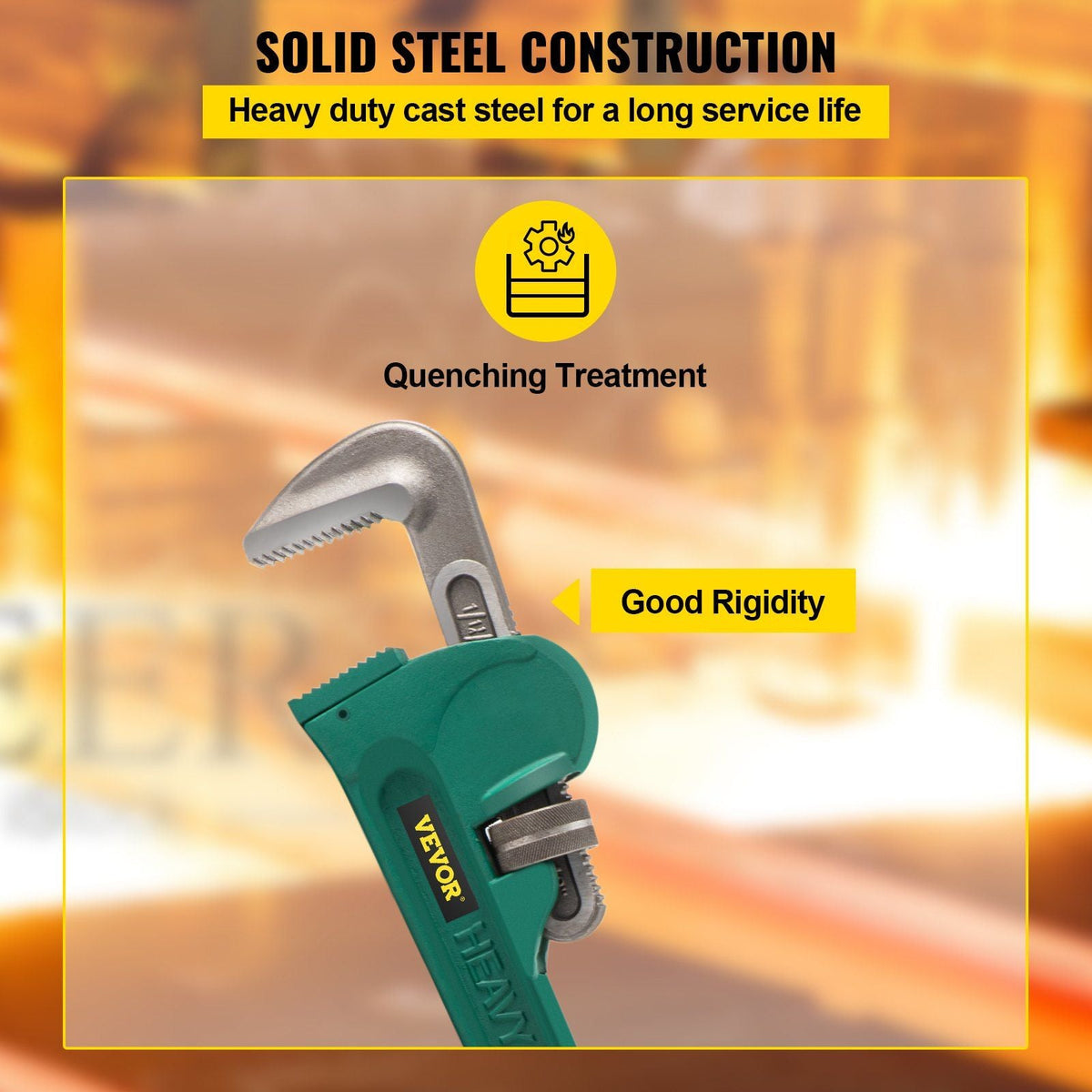 Heavy-Duty Straight Pipe Wrench 48", Pipe Wrench High Hardness and Wear-resistance,Adjustable Plumbing Pipe Wrench 4.3" Jaw Capacity,Straight Handle Plumbers Tool