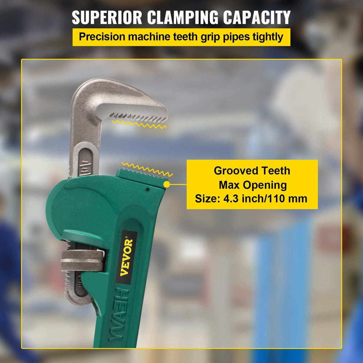 Heavy-Duty Straight Pipe Wrench 48", Pipe Wrench High Hardness and Wear-resistance,Adjustable Plumbing Pipe Wrench 4.3" Jaw Capacity,Straight Handle Plumbers Tool