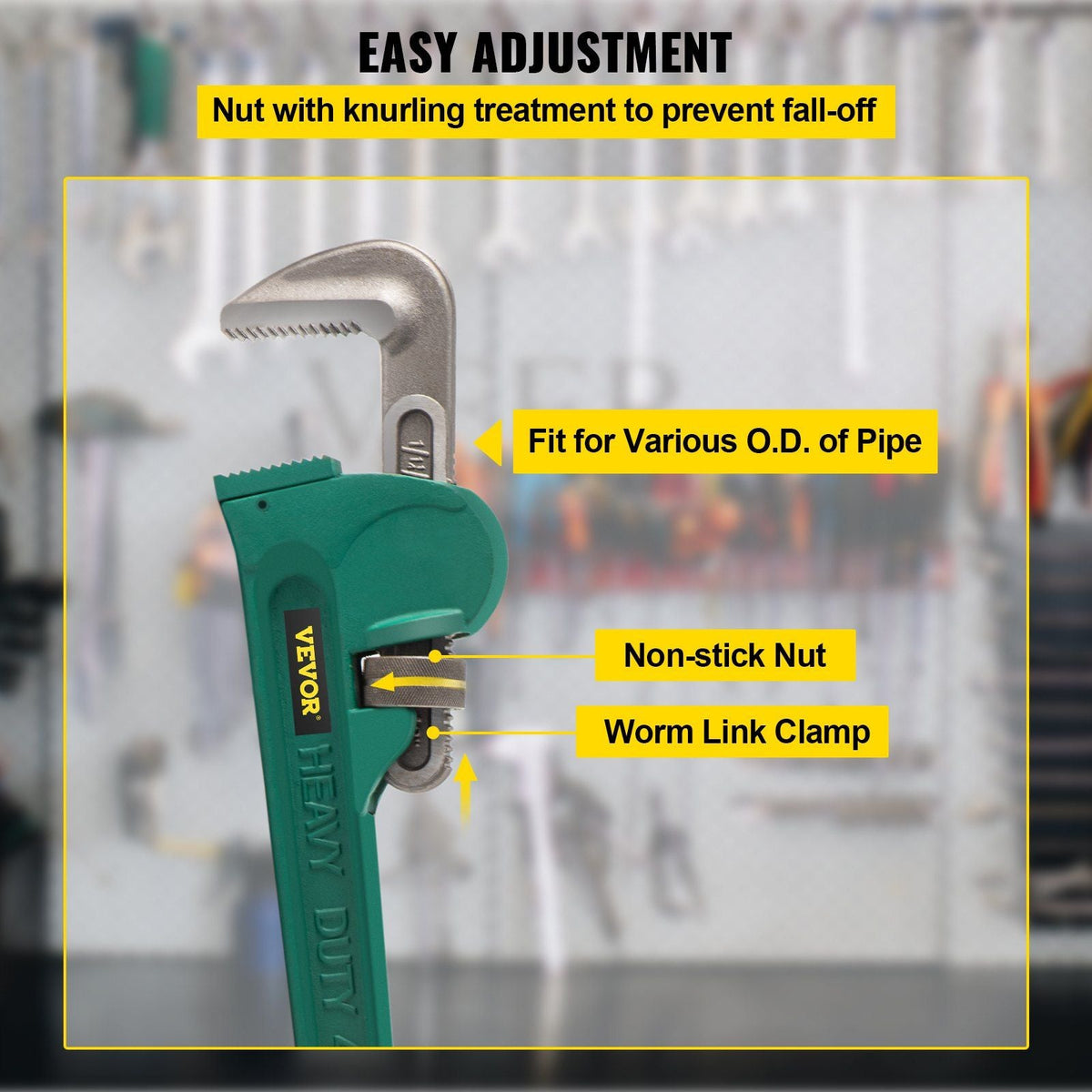 Heavy-Duty Straight Pipe Wrench 48", Pipe Wrench High Hardness and Wear-resistance,Adjustable Plumbing Pipe Wrench 4.3" Jaw Capacity,Straight Handle Plumbers Tool