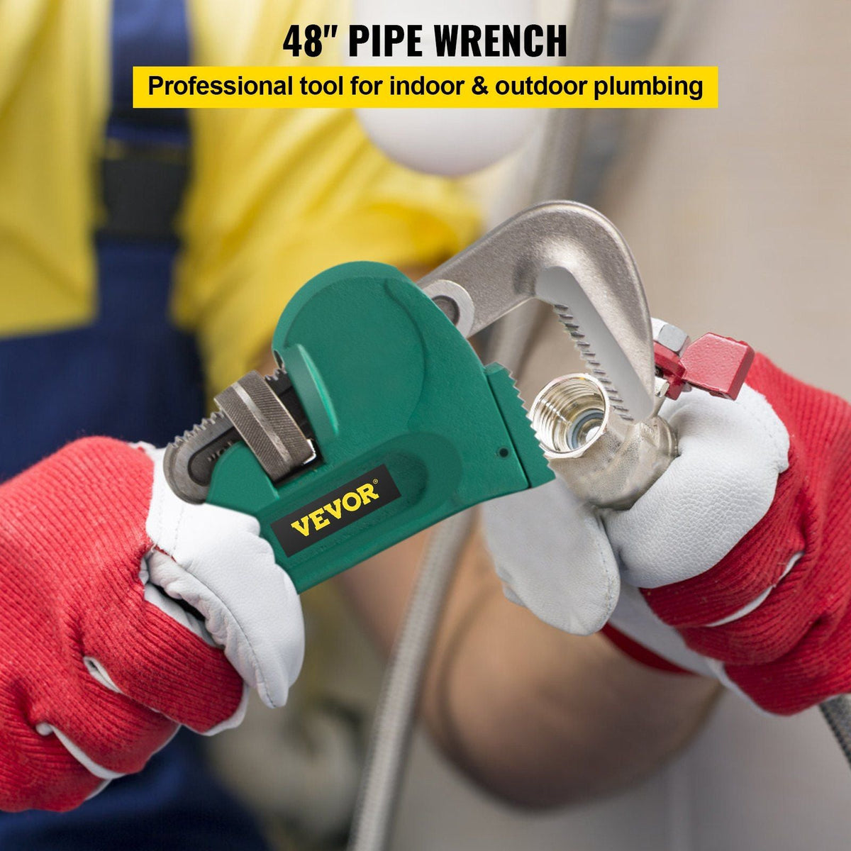 Heavy-Duty Straight Pipe Wrench 48", Pipe Wrench High Hardness and Wear-resistance,Adjustable Plumbing Pipe Wrench 4.3" Jaw Capacity,Straight Handle Plumbers Tool