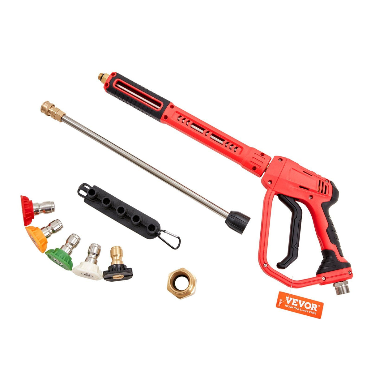 High Pressure Washer Gun, 4000 PSI, Power Washer Spay Gun with Replacement Extension Wand, M22-14mm Inlet & 1/4'' Outlet Hose Connector Foam Gun, Pressure Washer Handle with 5 Nozzle Tips