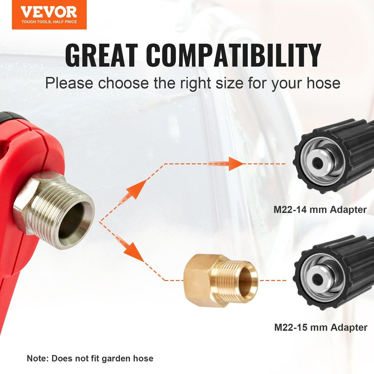 High Pressure Washer Gun, 4000 PSI, Power Washer Spay Gun with Replacement Extension Wand, M22-14mm Inlet & 1/4'' Outlet Hose Connector Foam Gun, Pressure Washer Handle with 5 Nozzle Tips