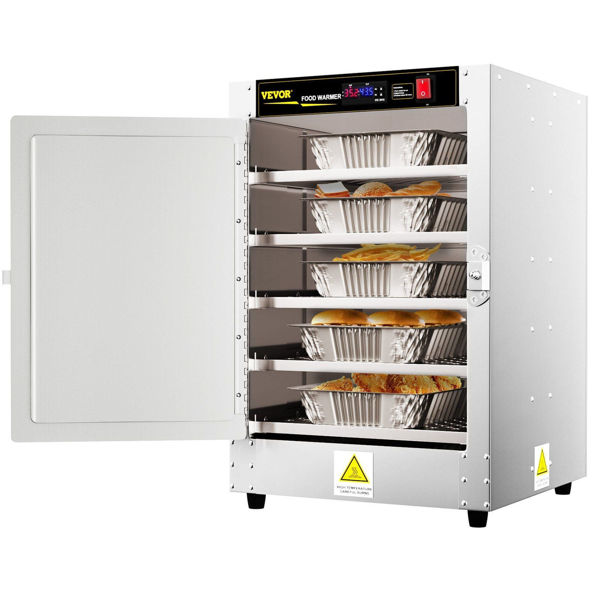 Hot Box Food Warmer, 19"x19"x29" Concession Warmer with Water Tray, Five Disposable Catering Pans, Countertop Pizza, Patty, Pastry, Empanada, Concession Hot Food Hold Tested to UL Standards
