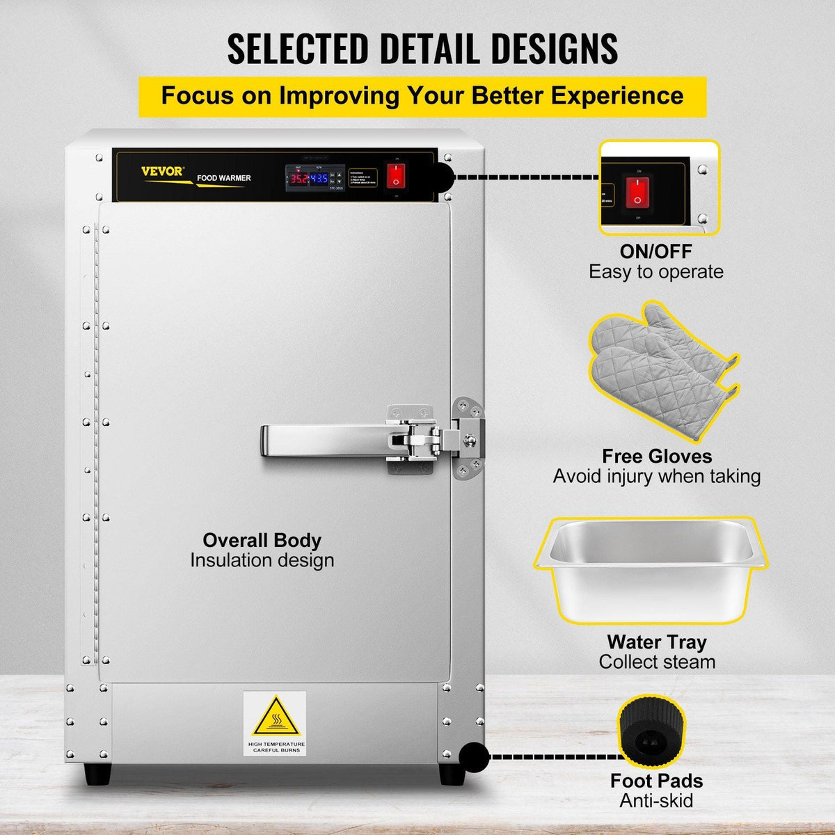 Hot Box Food Warmer, 19"x19"x29" Concession Warmer with Water Tray, Five Disposable Catering Pans, Countertop Pizza, Patty, Pastry, Empanada, Concession Hot Food Hold Tested to UL Standards
