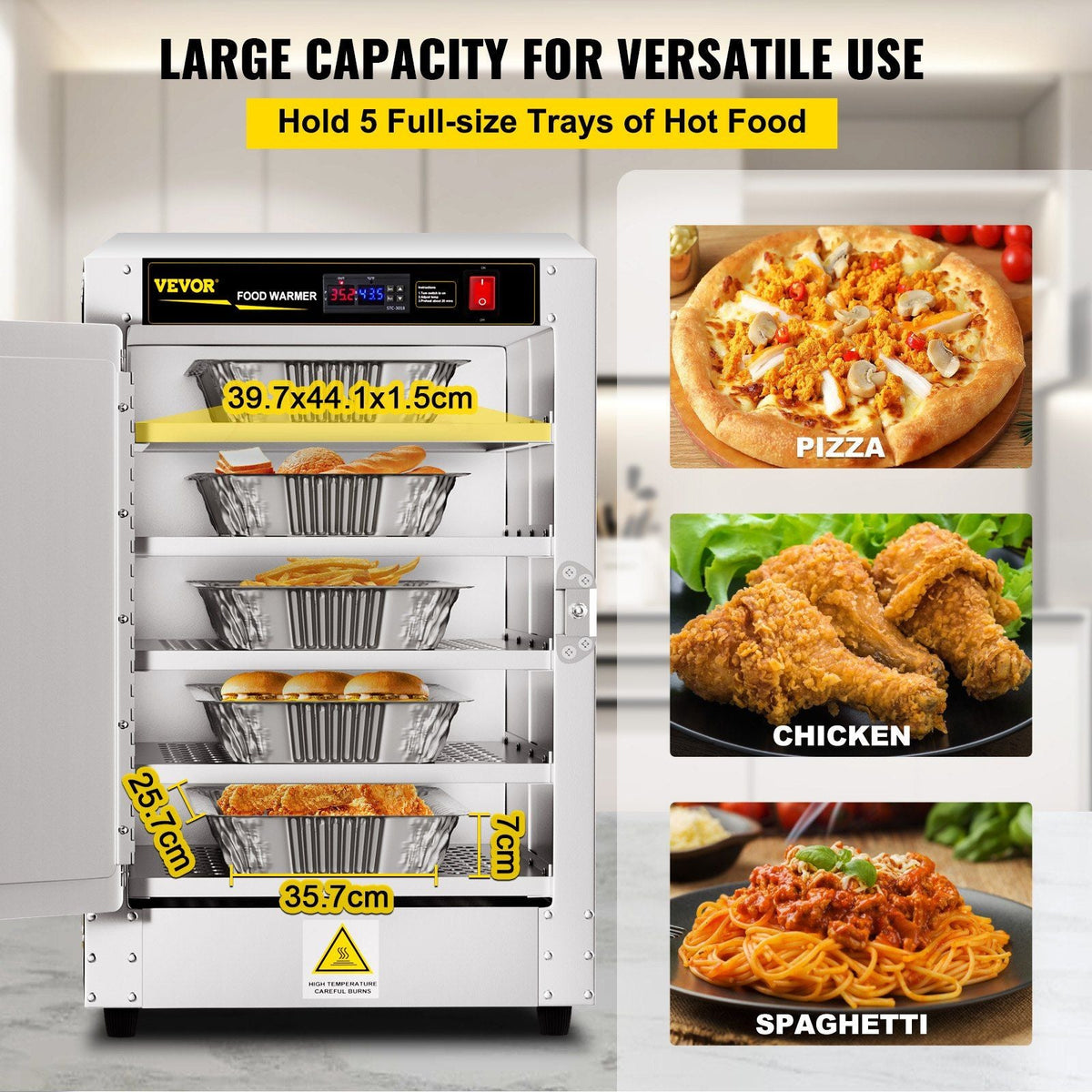 Hot Box Food Warmer, 19"x19"x29" Concession Warmer with Water Tray, Five Disposable Catering Pans, Countertop Pizza, Patty, Pastry, Empanada, Concession Hot Food Hold Tested to UL Standards