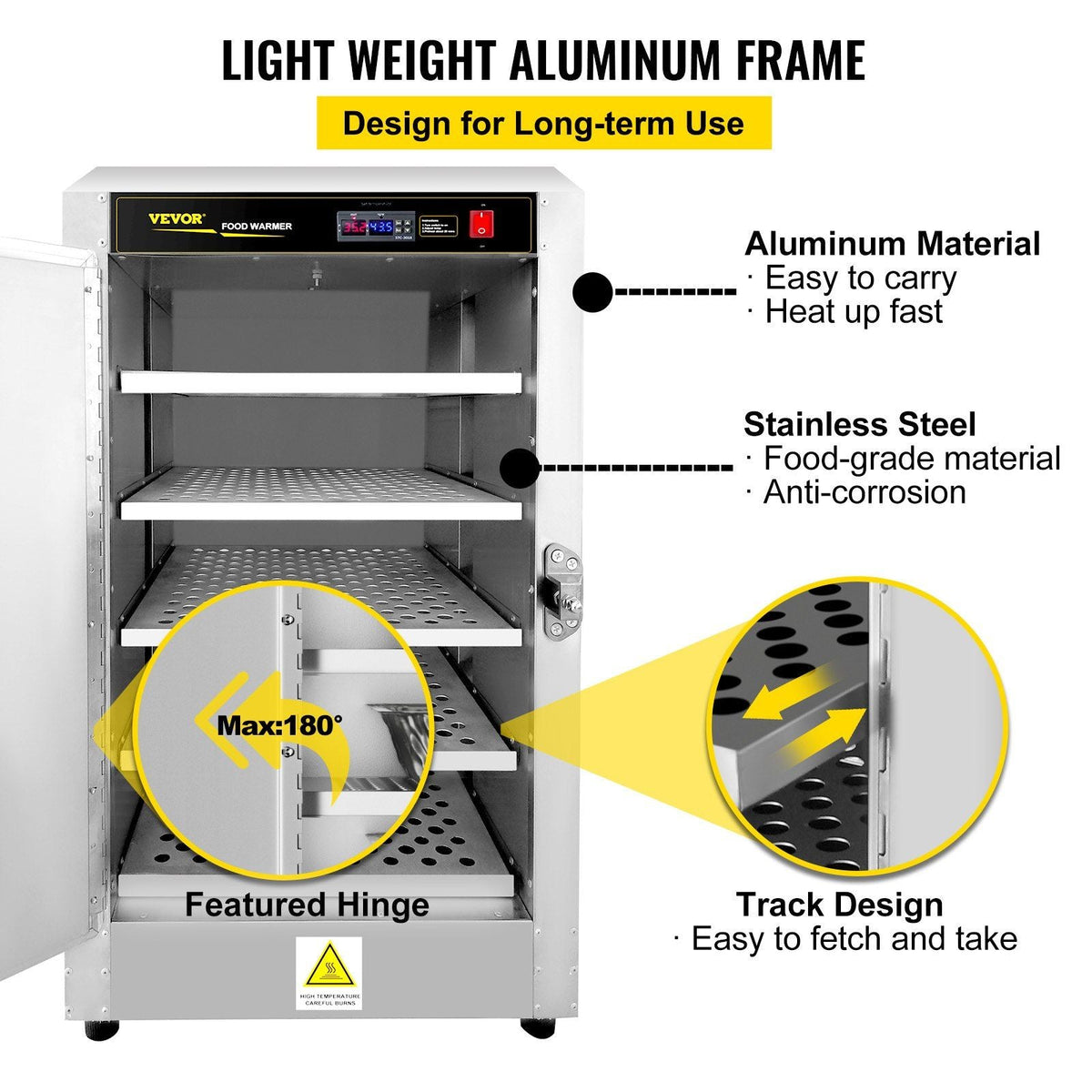 Hot Box Food Warmer, 19"x19"x29" Concession Warmer with Water Tray, Five Disposable Catering Pans, Countertop Pizza, Patty, Pastry, Empanada, Concession Hot Food Hold Tested to UL Standards