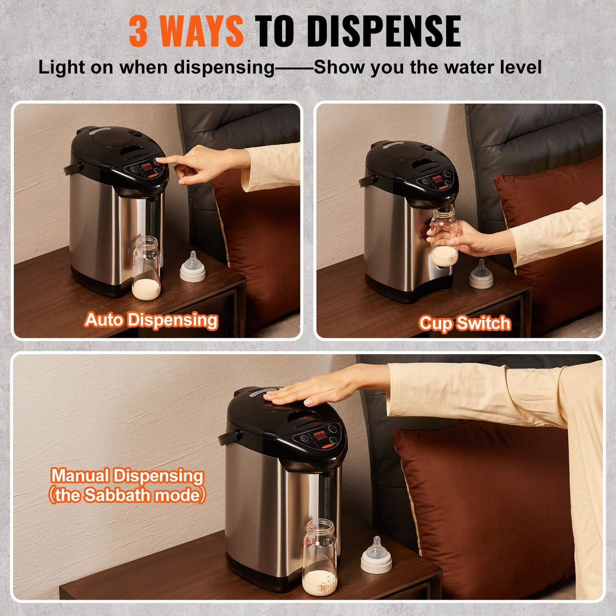 Hot Water Dispenser, Adjustable 4 Temperatures Water Boiler and Warmer, 304 Stainless Steel Countertop Water Heater, 3-Way Dispense for Tea, Coffee and Baby Formula, 4L/135 oz