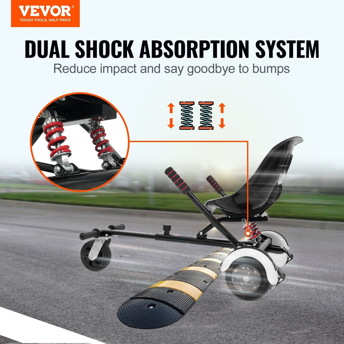 Hoverboard Seat Attachment, for 6.5" 8" 8.5" 10" Hoverboards, Dual Shock Absorption System, Grips Control, Adjustable Length 270 LBS load Capacity, Hover Board Buggy Attachment, for Kids Adults