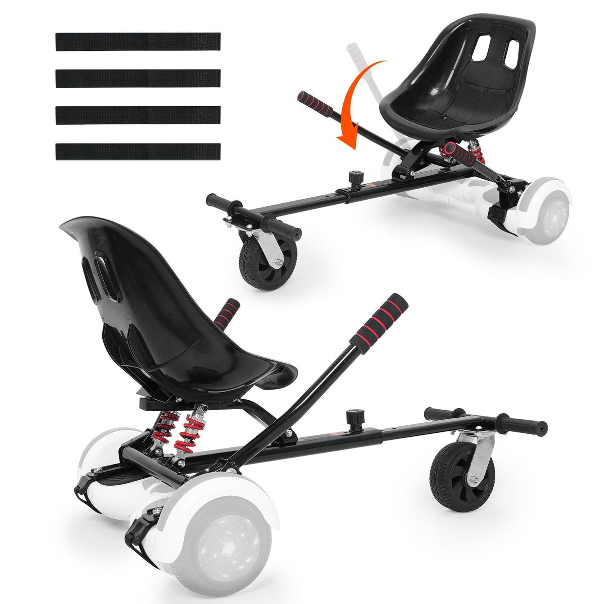 Hoverboard Seat Attachment, for 6.5" 8" 8.5" 10" Hoverboards, Dual Shock Absorption System, Grips Control, Adjustable Length 270 LBS load Capacity, Hover Board Buggy Attachment, for Kids Adults