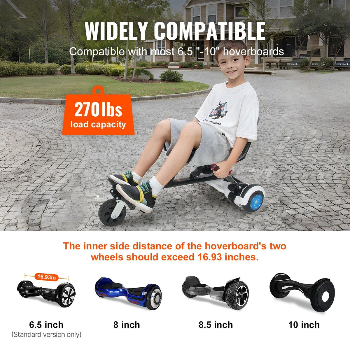 Hoverboard Seat Attachment, for 6.5" 8" 8.5" 10" Hoverboards, Dual Shock Absorption System, Grips Control, Adjustable Length 270 LBS load Capacity, Hover Board Buggy Attachment, for Kids Adults
