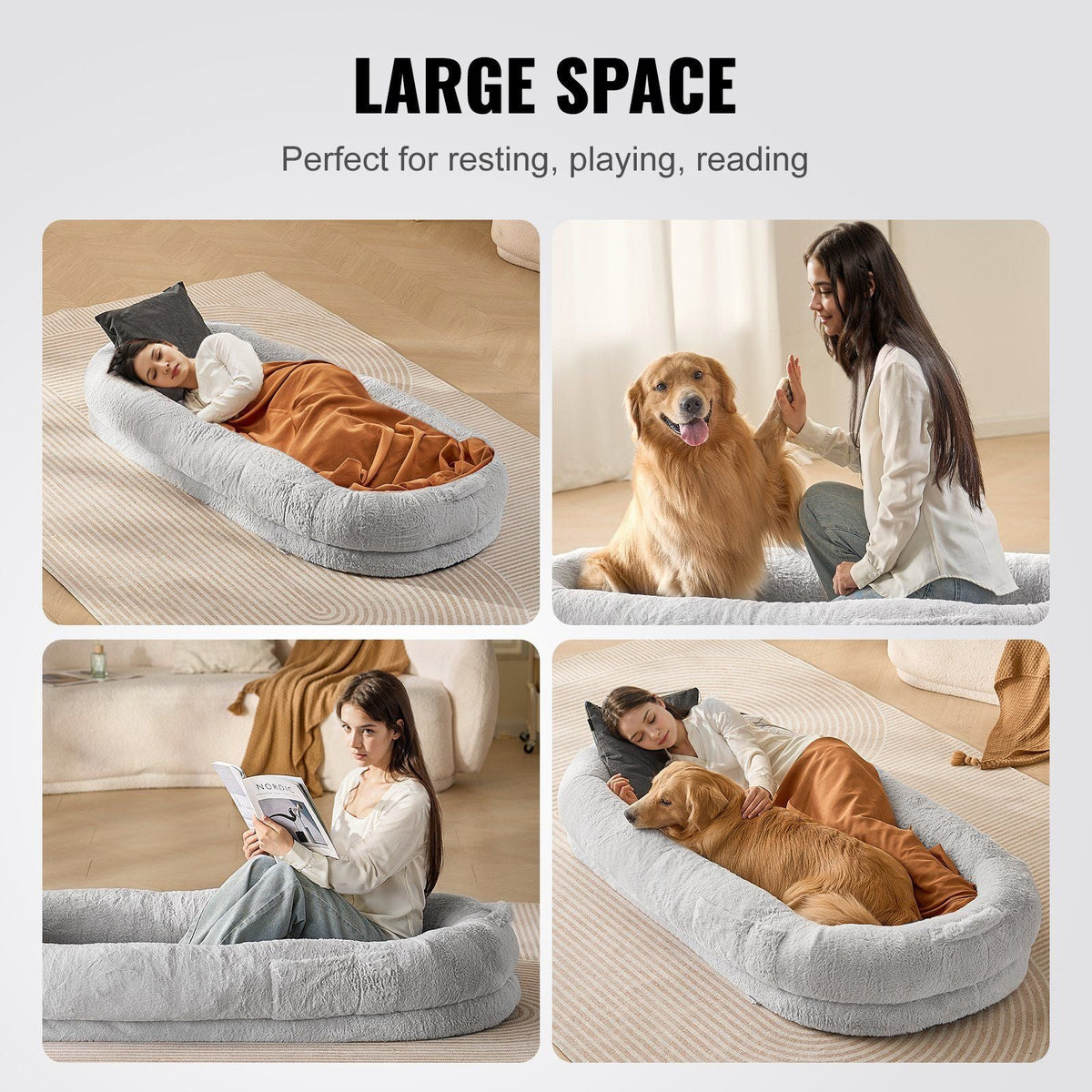 Human Dog Bed 68x35x10in Large Human Size Dog Bed Washable Faux Rabbit Fur
