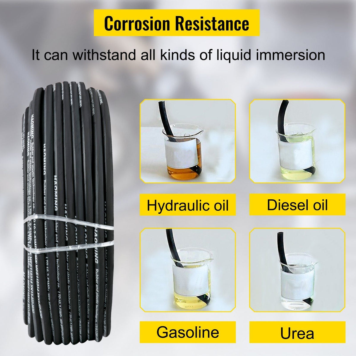 Hydraulic Hose 328 Feet Rubber Hydraulic Hoses with 2 High-Tensile Steel Wire Braid, Inner Diameter 3/8 Inch, 5000 PSI Max, Bulk Hydraulic Hose -40 °F to 250 °F, Hydraulic Oil Flexible Hose