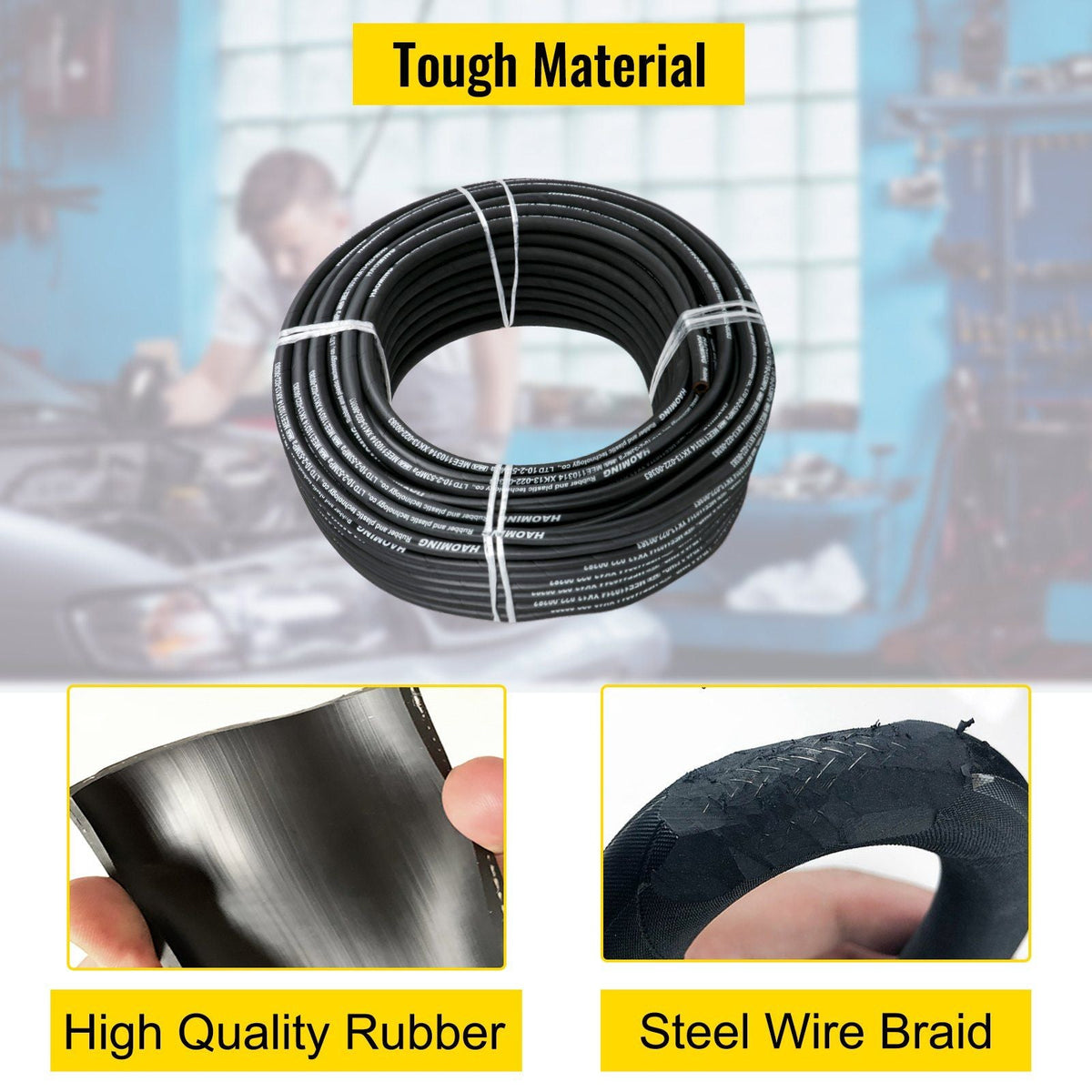 Hydraulic Hose 328 Feet Rubber Hydraulic Hoses with 2 High-Tensile Steel Wire Braid, Inner Diameter 3/8 Inch, 5000 PSI Max, Bulk Hydraulic Hose -40 °F to 250 °F, Hydraulic Oil Flexible Hose