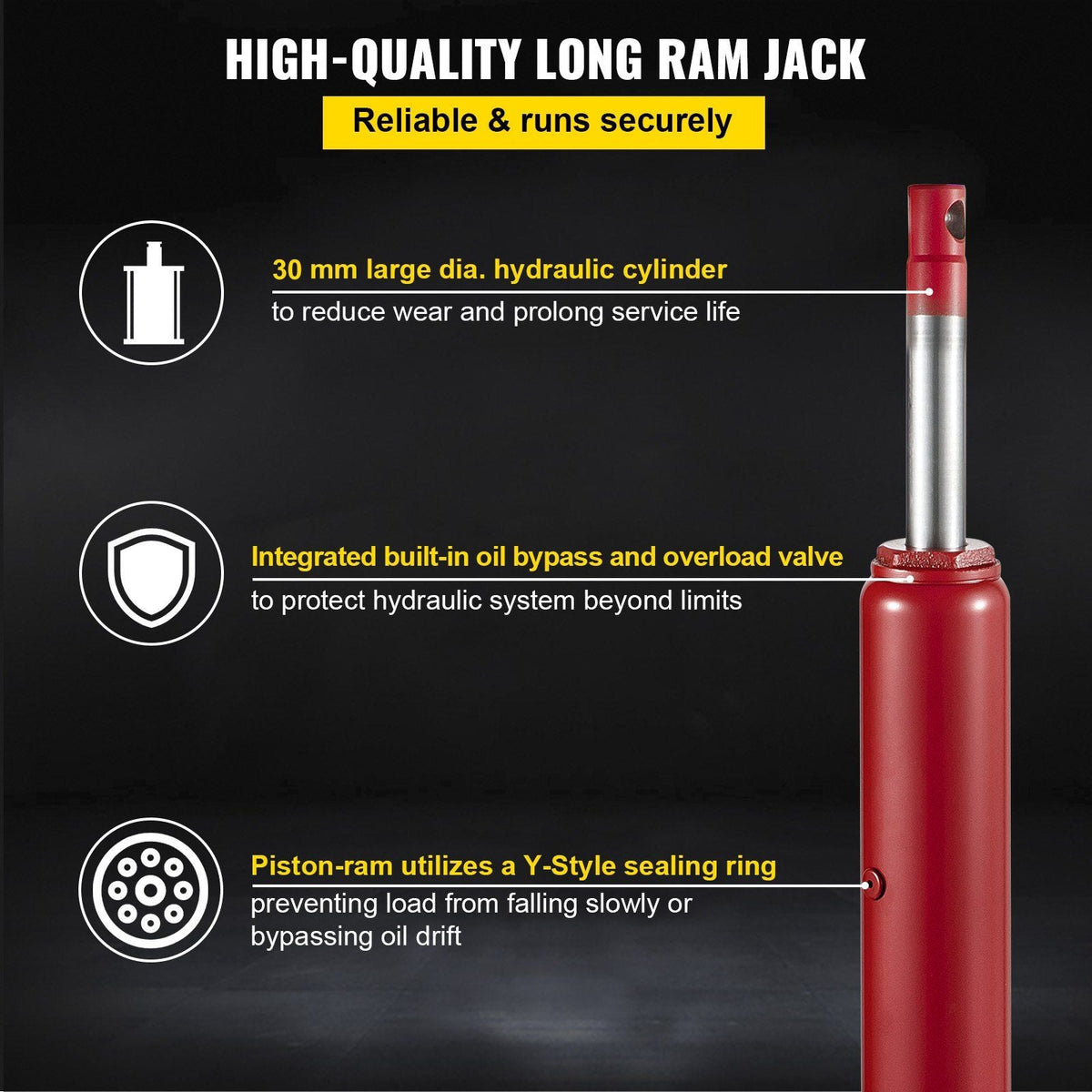 Hydraulic Long Ram Jack, 8 Tons/17636 lbs Capacity, with Dual Piston Pump and Clevis Base, Manual Cherry Picker w/Handle, for Garage/Shop Cranes, Engine Lift Hoist, Red