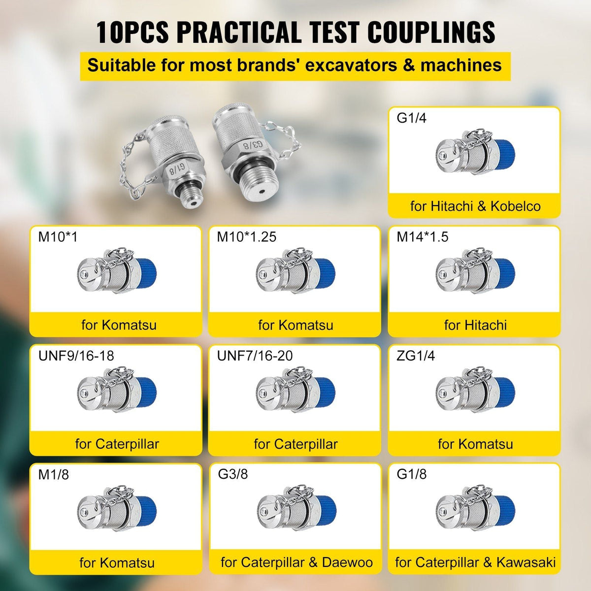 Hydraulic Pressure Test Kit, 25/40/60Mpa/11Couplings, Excavator Parts Hydraulic Tester Coupling Hydraulic Pressure Gauge Kit for Excavator Construction Machinery