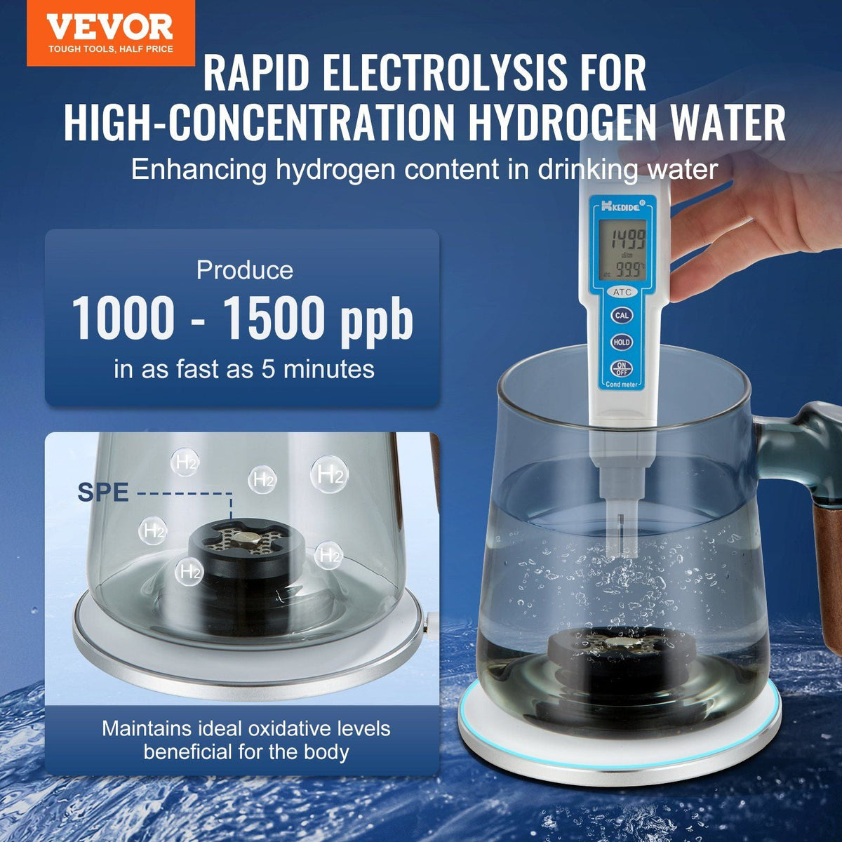 Hydrogen Water Cup, 400 ml / 14.1 oz Hydrogen Generator, SPE Technology Portable Hydrogen Water Ionizer Machine with Wireless Charging Base, Hydrogen Rich Water Bottle Glass Health Cup