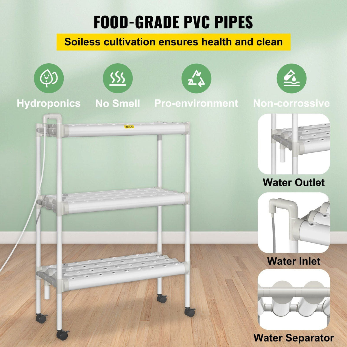 Hydroponics Growing System, 108 Sites 12 Food-Grade PVC-U Pipes, 3 Layers Indoor Planting Kit with Water Pump, Timer, Nest Basket, Sponge, for Fruits, Vegetables, Herbs, White