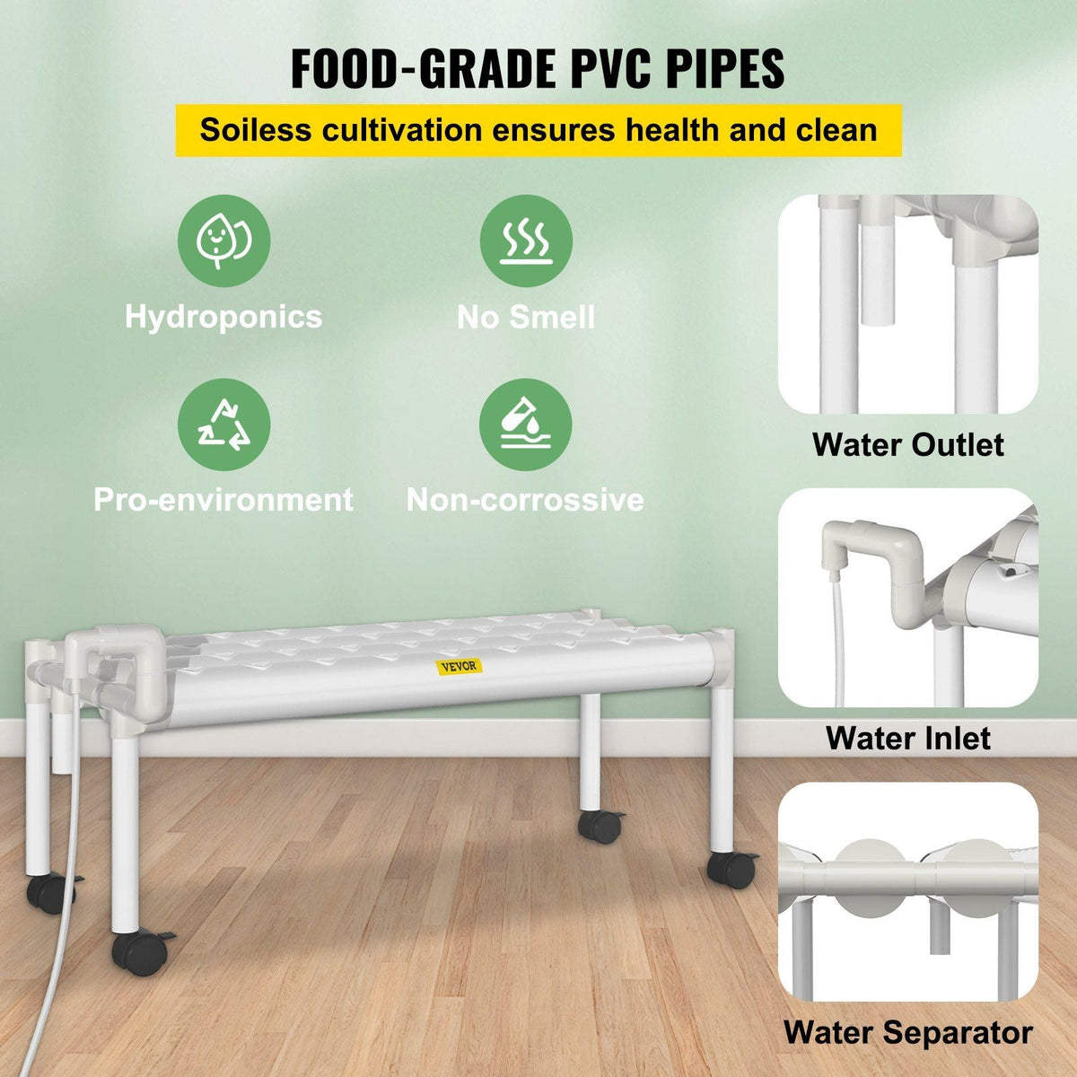 Hydroponics Growing System, 36 Sites 4 Food-Grade PVC-U Pipes, 1 Layer Indoor Planting Kit with Water Pump, Timer, Nest Basket, Sponge for Fruits, Vegetables, Herb, White