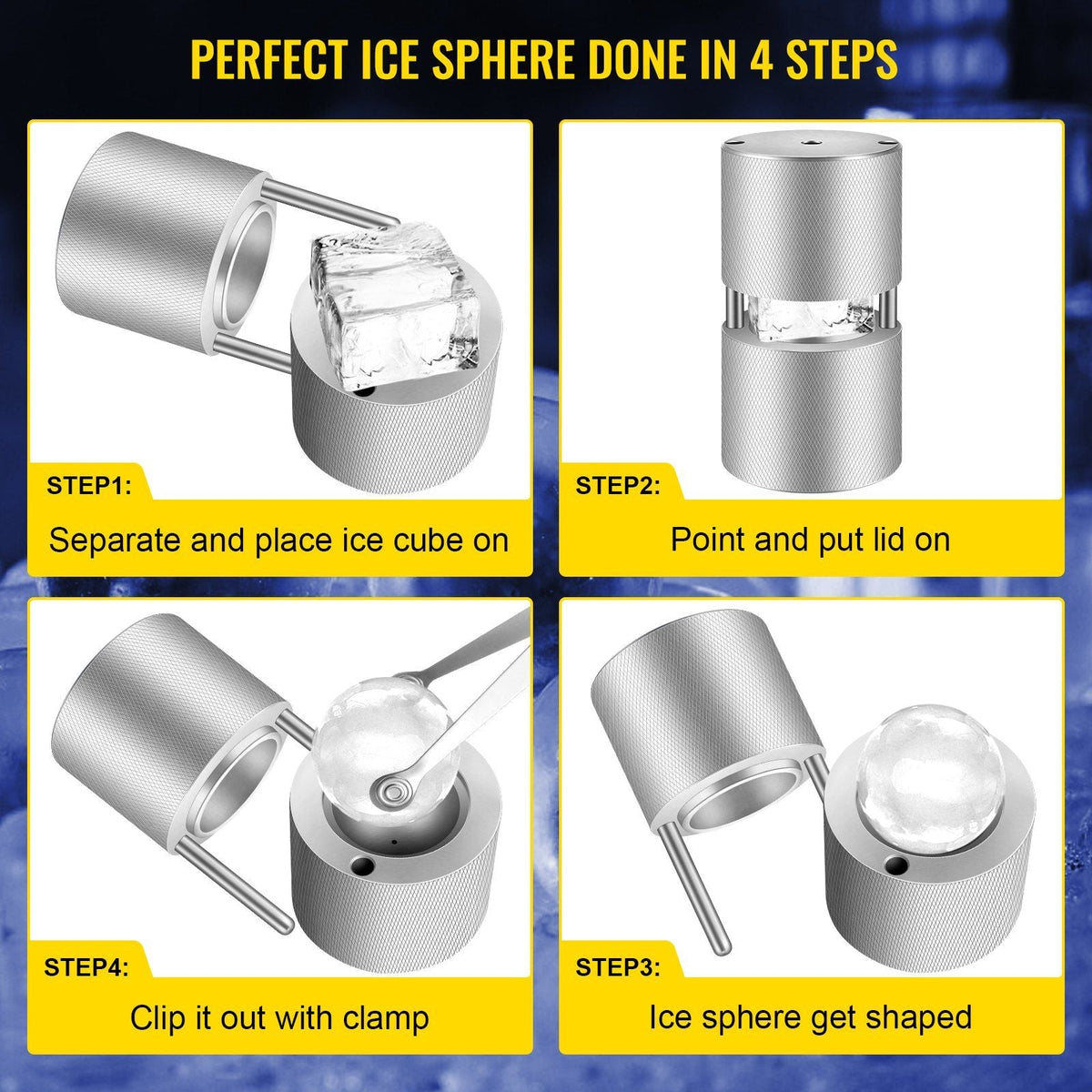 Ice Ball Press, 2.4" Ice Ball Maker, Aircraft Al Alloy Ice Ball Press Kit for 60mm Ice Sphere, Ice Press w/Stainless-Steel Clamp Plate, Silver Ice Ball Press Maker for Whiskey, Bourbon, Scotch