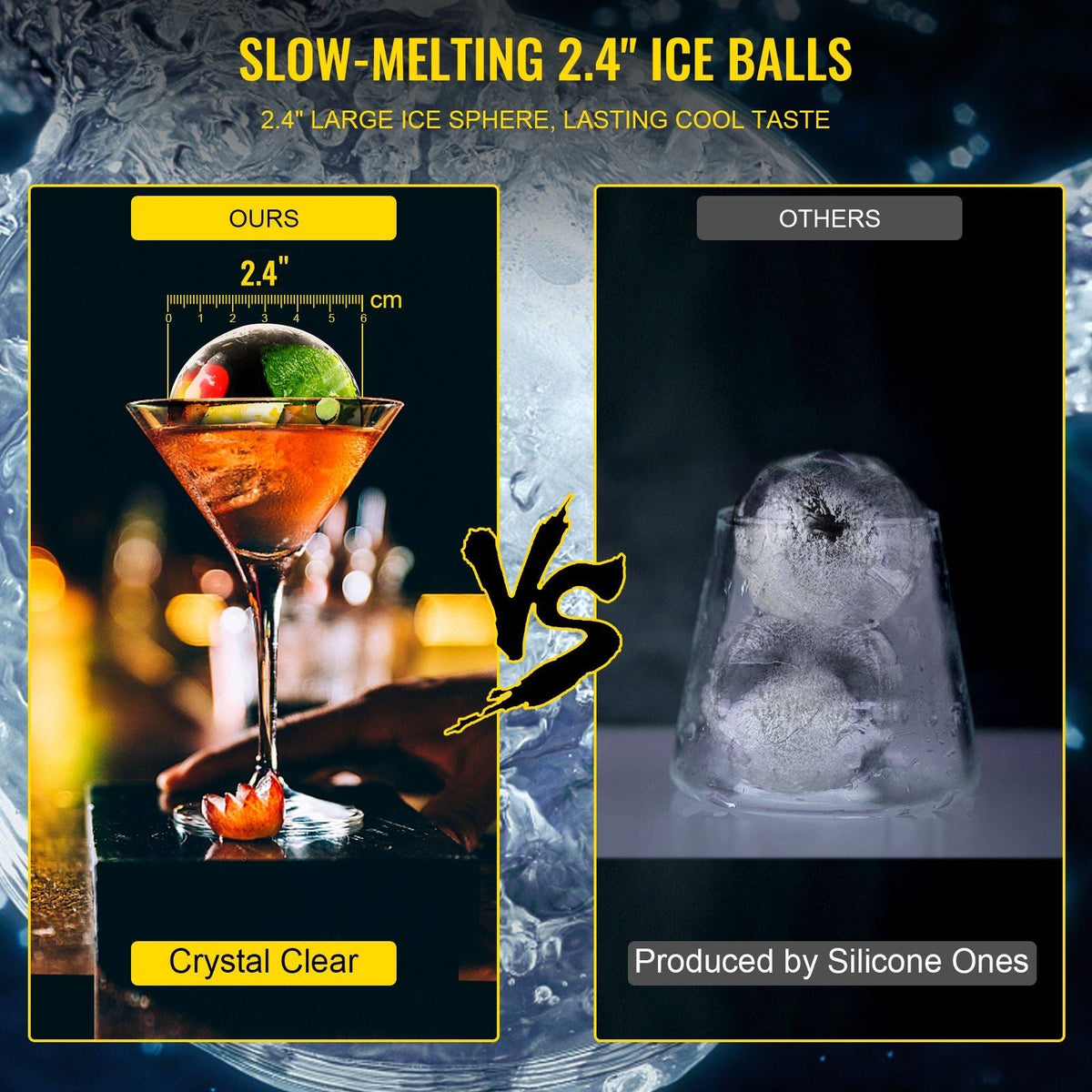 Ice Ball Press, 2.4" Ice Ball Maker, Aircraft Al Alloy Ice Ball Press Kit for 60mm Ice Sphere, Ice Press w/Stainless-Steel Clamp Plate, Silver Ice Ball Press Maker for Whiskey, Bourbon, Scotch