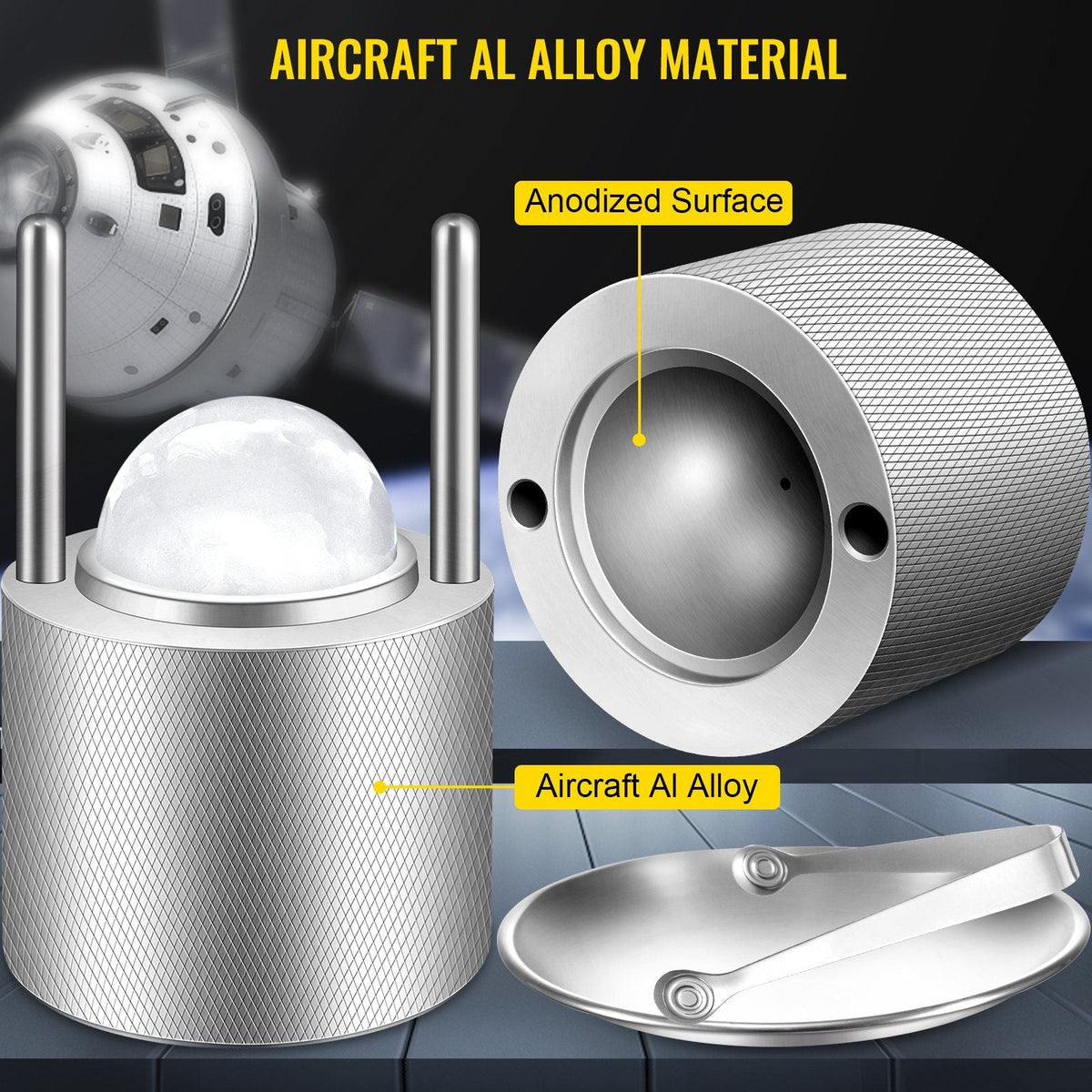 Ice Ball Press, 2.4" Ice Ball Maker, Aircraft Al Alloy Ice Ball Press Kit for 60mm Ice Sphere, Ice Press w/Stainless-Steel Clamp Plate, Silver Ice Ball Press Maker for Whiskey, Bourbon, Scotch