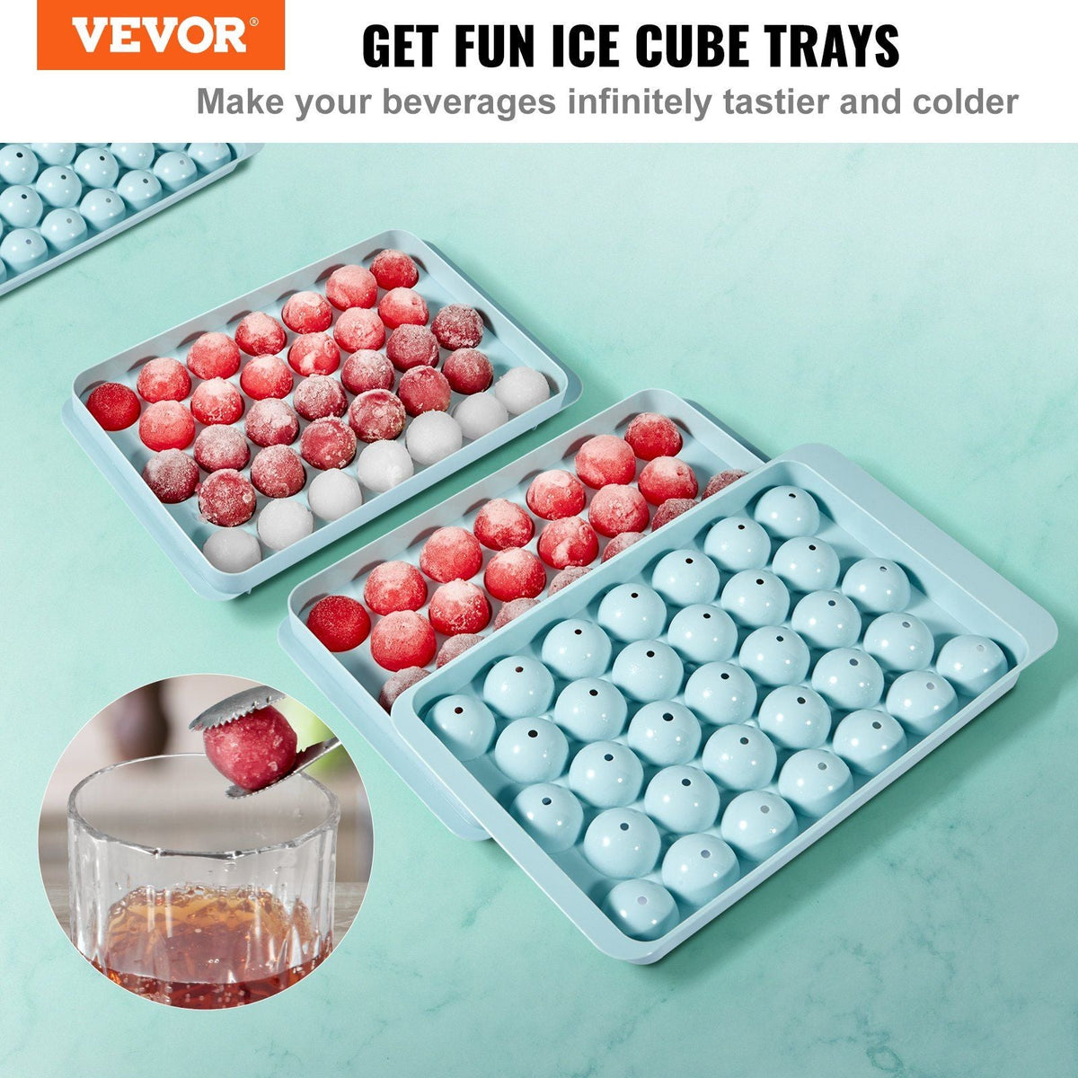 Ice Cube Tray, Round Ice Ball Maker for Freezer, 2x33pcs & 1x104pcs Ice Balls, Sphere Ice Cube Making 170pcs Small Ice Chilling Cocktail Whiskey Tea Coffee, 3Pack Ice trays & Ice Bin & Scoop