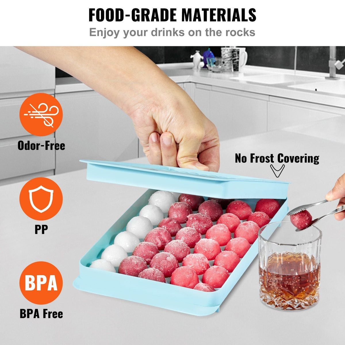 Ice Cube Tray, Round Ice Ball Maker for Freezer, 2x33pcs & 1x104pcs Ice Balls, Sphere Ice Cube Making 170pcs Small Ice Chilling Cocktail Whiskey Tea Coffee, 3Pack Ice trays & Ice Bin & Scoop