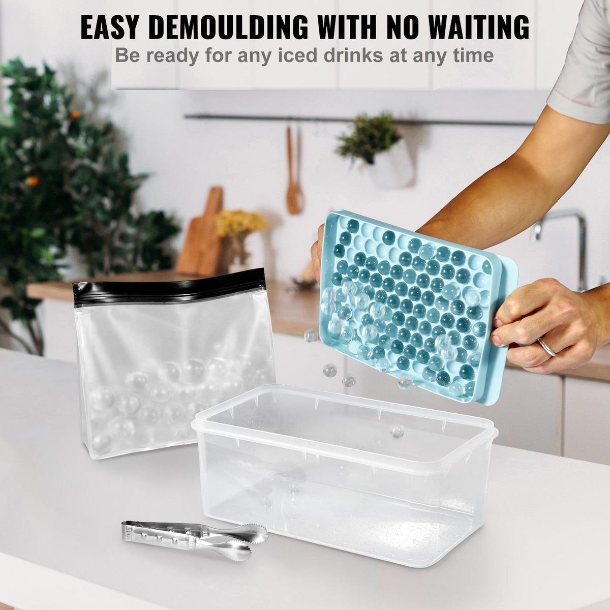 Ice Cube Tray, Round Ice Ball Maker for Freezer, 2x33pcs & 1x104pcs Ice Balls, Sphere Ice Cube Making 170pcs Small Ice Chilling Cocktail Whiskey Tea Coffee, 3Pack Ice trays & Ice Bin & Scoop
