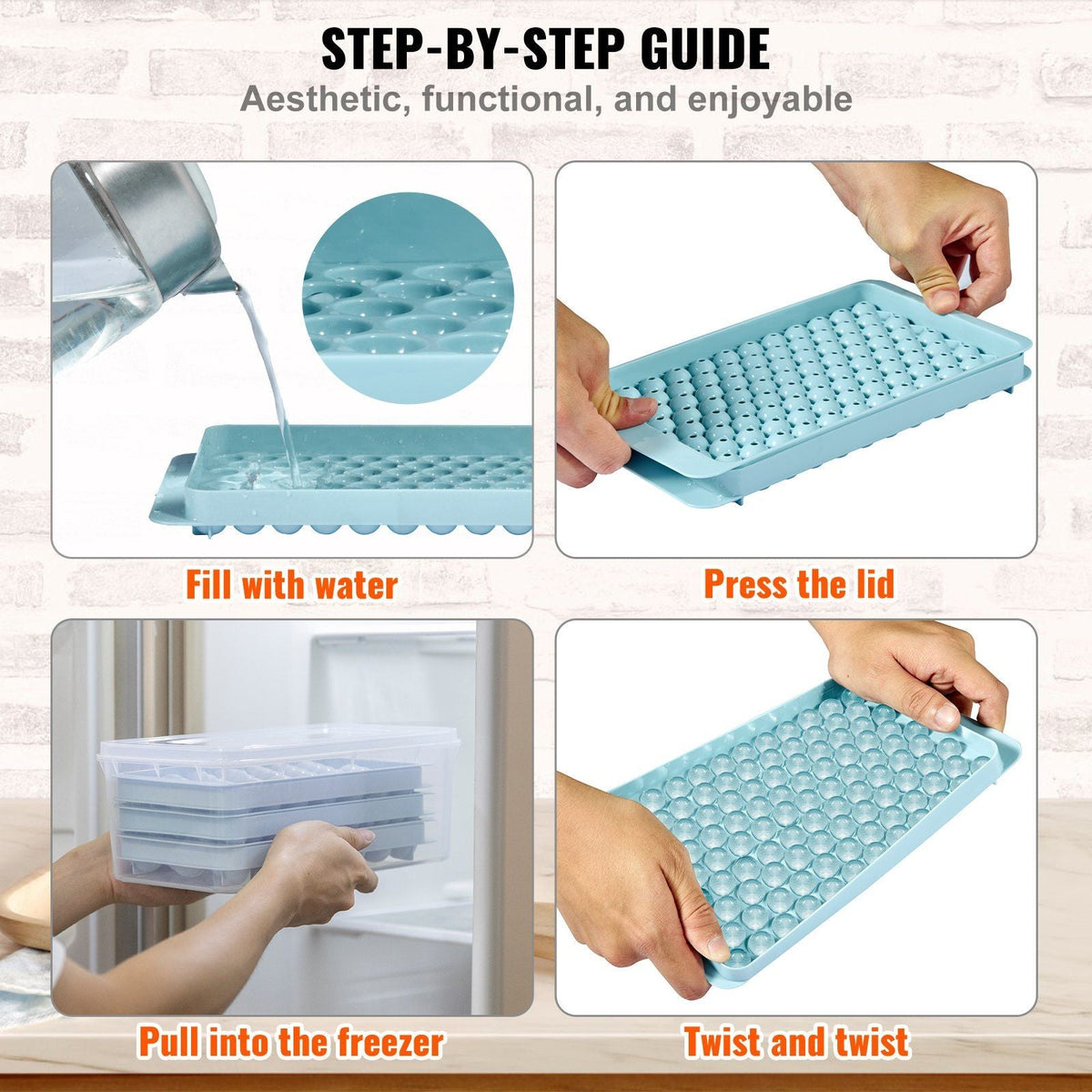 Ice Cube Tray, Round Ice Ball Maker for Freezer, 2x33pcs & 1x104pcs Ice Balls, Sphere Ice Cube Making 170pcs Small Ice Chilling Cocktail Whiskey Tea Coffee, 3Pack Ice trays & Ice Bin & Scoop