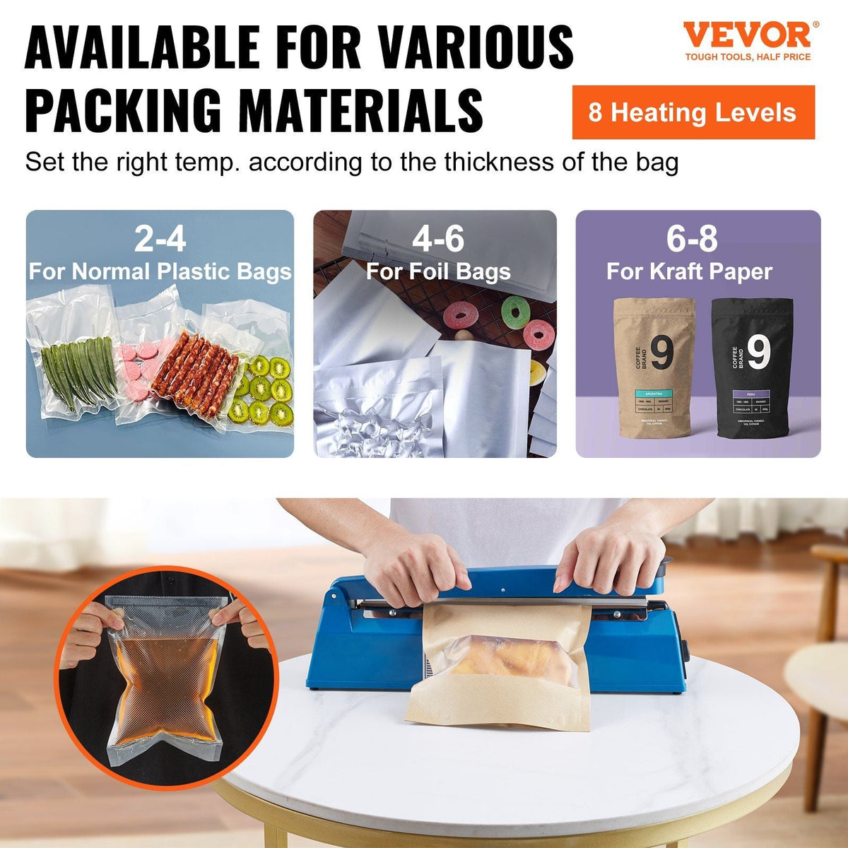 Impulse Sealer 12 inch, Manual Heat Seal Machine with Adjustable Heating Mode, ABS Shrink Wrap Bag Sealers for Plastic Mylar PE PP Bags, Portable Poly Bag Sealing Machine with Extra Replace Kit