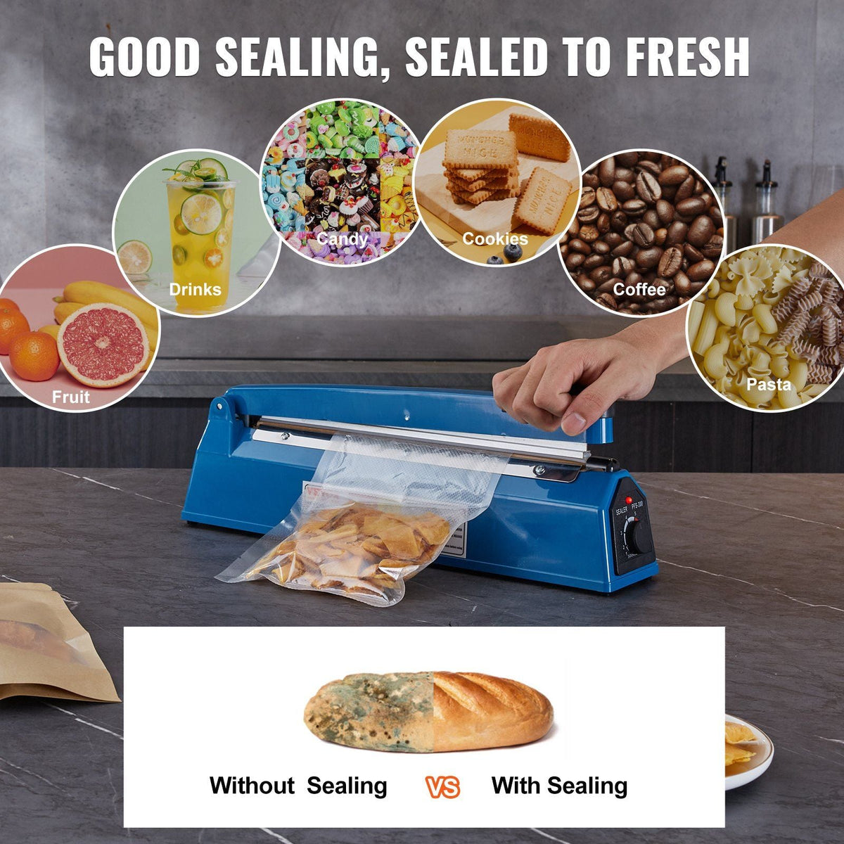 Impulse Sealer 12 inch, Manual Heat Seal Machine with Adjustable Heating Mode, ABS Shrink Wrap Bag Sealers for Plastic Mylar PE PP Bags, Portable Poly Bag Sealing Machine with Extra Replace Kit
