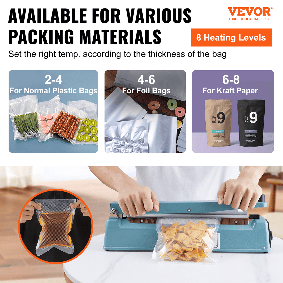 Impulse Sealer 12 inch, Manual Heat Seal Machine with Adjustable Heating Mode, Iron Shrink Wrap Bag Sealers for Plastic Mylar PE PP Bags, Portable Poly Bag Sealing Machine with Extra Replace Kit