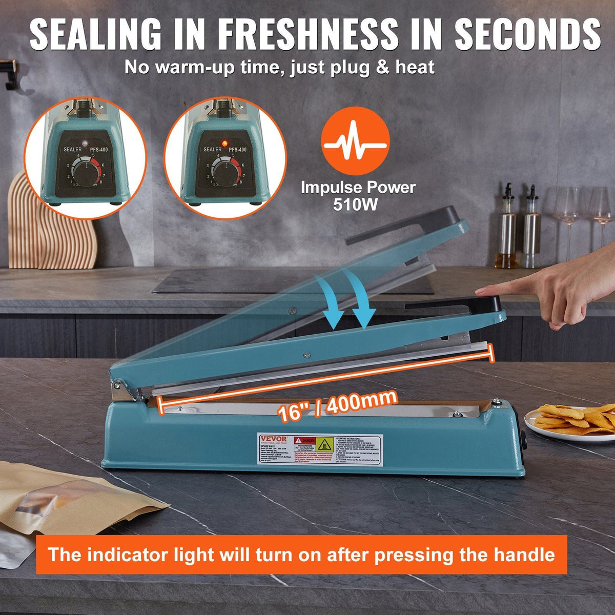 Impulse Sealer 16 inch, Manual Heat Seal Machine with Adjustable Heating Mode, Iron Shrink Wrap Bag Sealers for Plastic Mylar PE PP Bags, Portable Poly Bag Sealing Machine with Extra Replace Kit