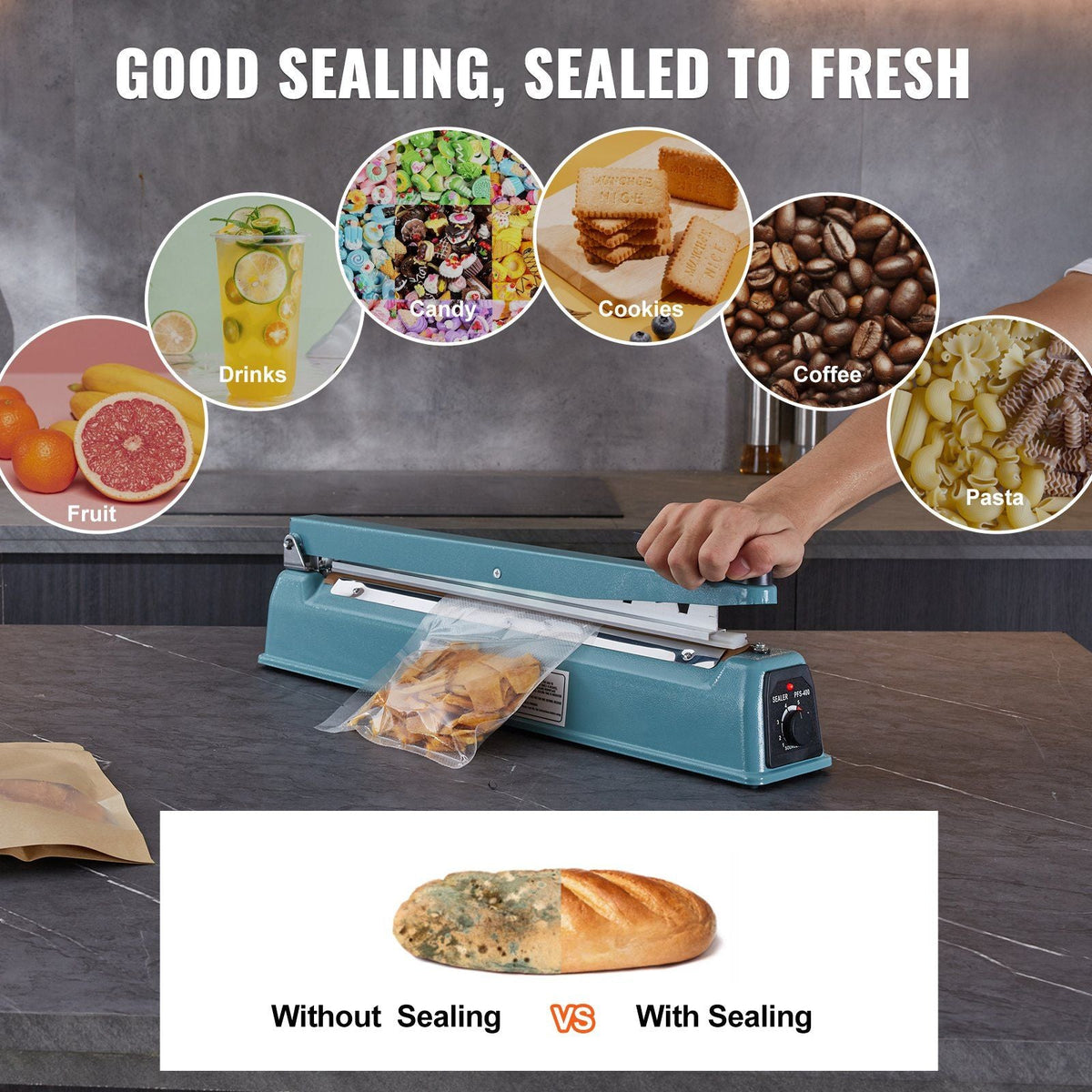 Impulse Sealer 16 inch, Manual Heat Seal Machine with Adjustable Heating Mode, Iron Shrink Wrap Bag Sealers for Plastic Mylar PE PP Bags, Portable Poly Bag Sealing Machine with Extra Replace Kit