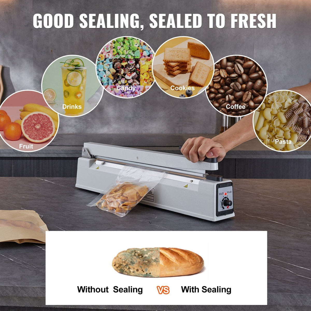 Impulse Sealer 16 inch, Manual Heat Sealing Machine with Adjustable Heating Mode, Aluminum Shrink Wrap Bag Sealers for Plastic Mylar PE PP Bags, Portable Poly Bag Sealer with Extra Replace Kit