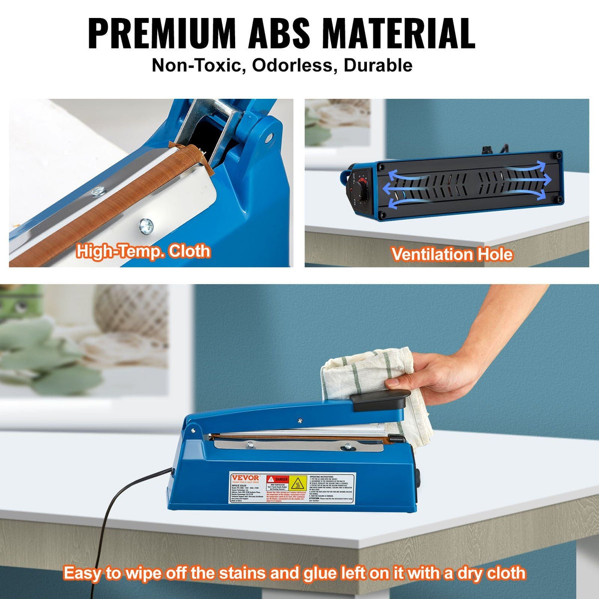 Impulse Sealer 8 inch, Manual Heat Seal Machine with Adjustable Heating Mode, ABS Shrink Wrap Bag Sealers for Plastic Mylar PE PP Bags, Portable Poly Bag Sealing Machine with Extra Replace Kit