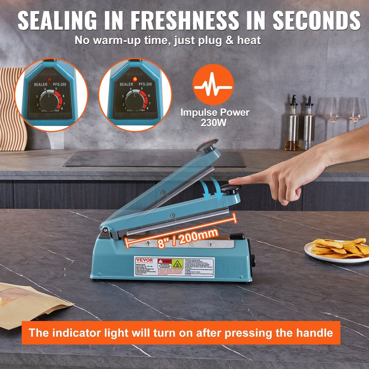 Impulse Sealer 8 inch, Manual Heat Seal Machine with Adjustable Heating Mode, Iron Shrink Wrap Bag Sealers for Plastic Mylar PE PP Bags, Portable Poly Bag Sealing Machine with Extra Replace Kit