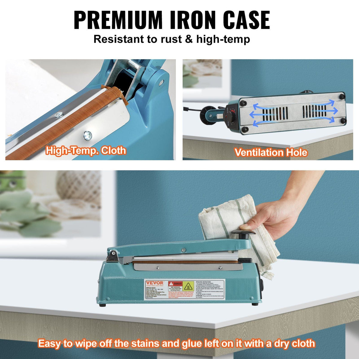 Impulse Sealer 8 inch, Manual Heat Seal Machine with Adjustable Heating Mode, Iron Shrink Wrap Bag Sealers for Plastic Mylar PE PP Bags, Portable Poly Bag Sealing Machine with Extra Replace Kit