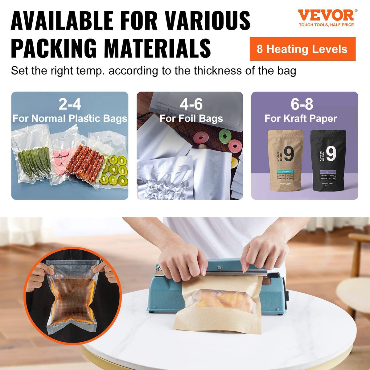 Impulse Sealer 8 inch, Manual Heat Seal Machine with Adjustable Heating Mode, Iron Shrink Wrap Bag Sealers for Plastic Mylar PE PP Bags, Portable Poly Bag Sealing Machine with Extra Replace Kit