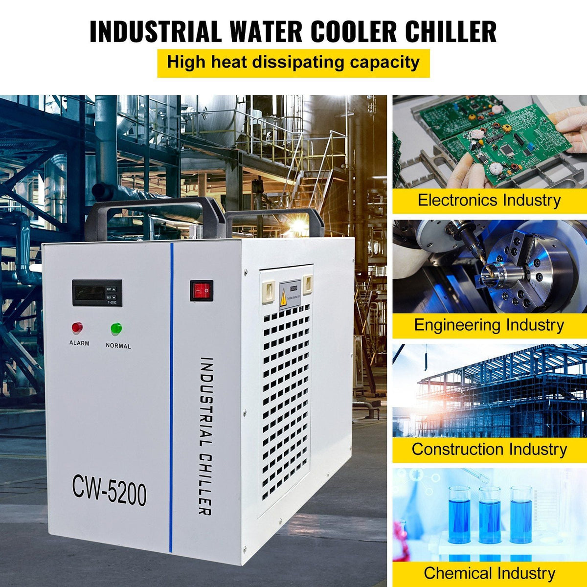 Industrial Water Chiller CW5200DG, 8.5L 1400W 0.93HP Water Cooler Cools 5200 BTU/Hour Thermolysis Water Chiller for CO2 130 to 150W Laser Engraving & Cutting Machines