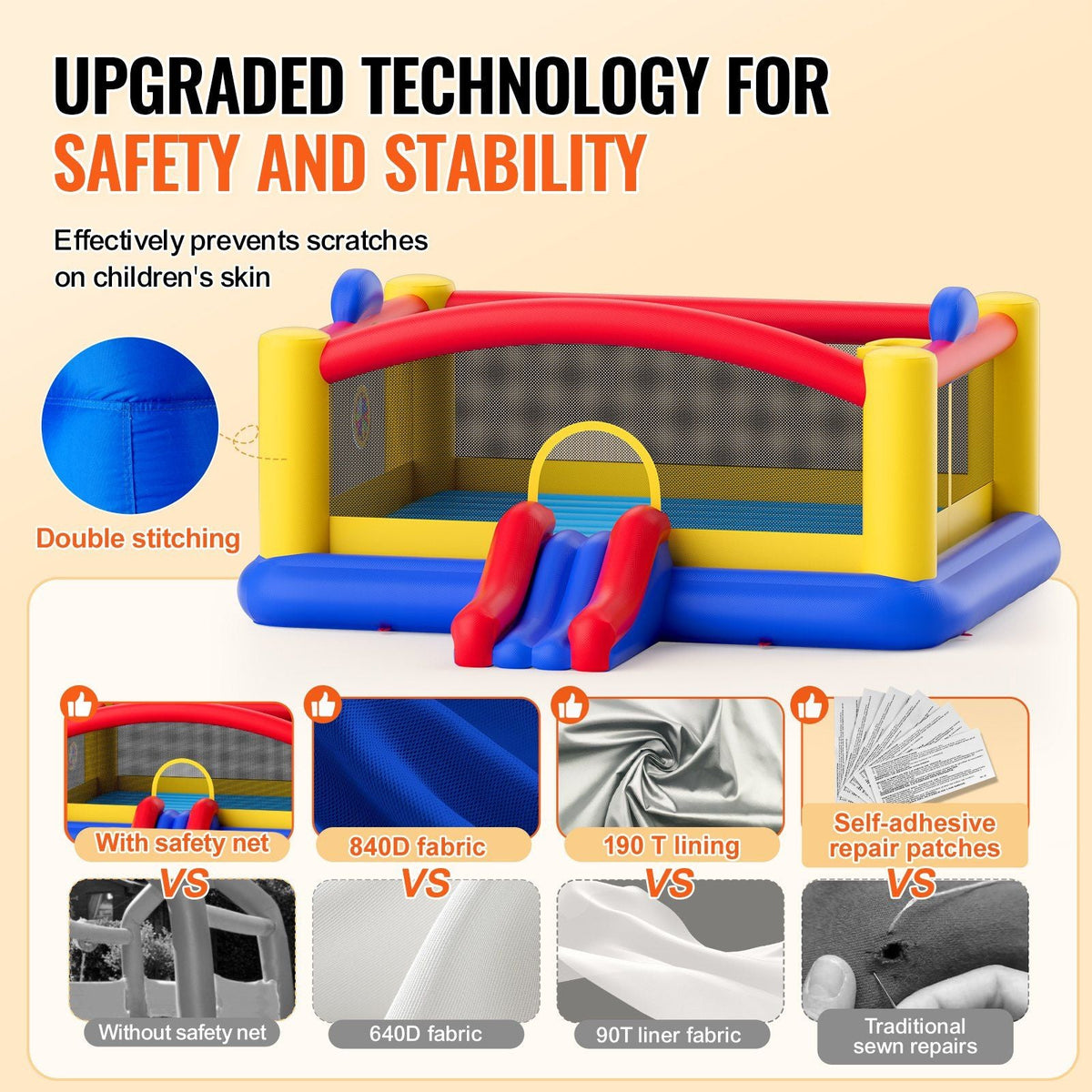 Inflatable Bounce House, Outdoor High Quality Playhouse Trampoline, Jumping Bouncer with Blower, Slide, and Storage Bag, Family Backyard Bouncy Castle, for Kid Ages 3–10 Years, 177x173x80 inch