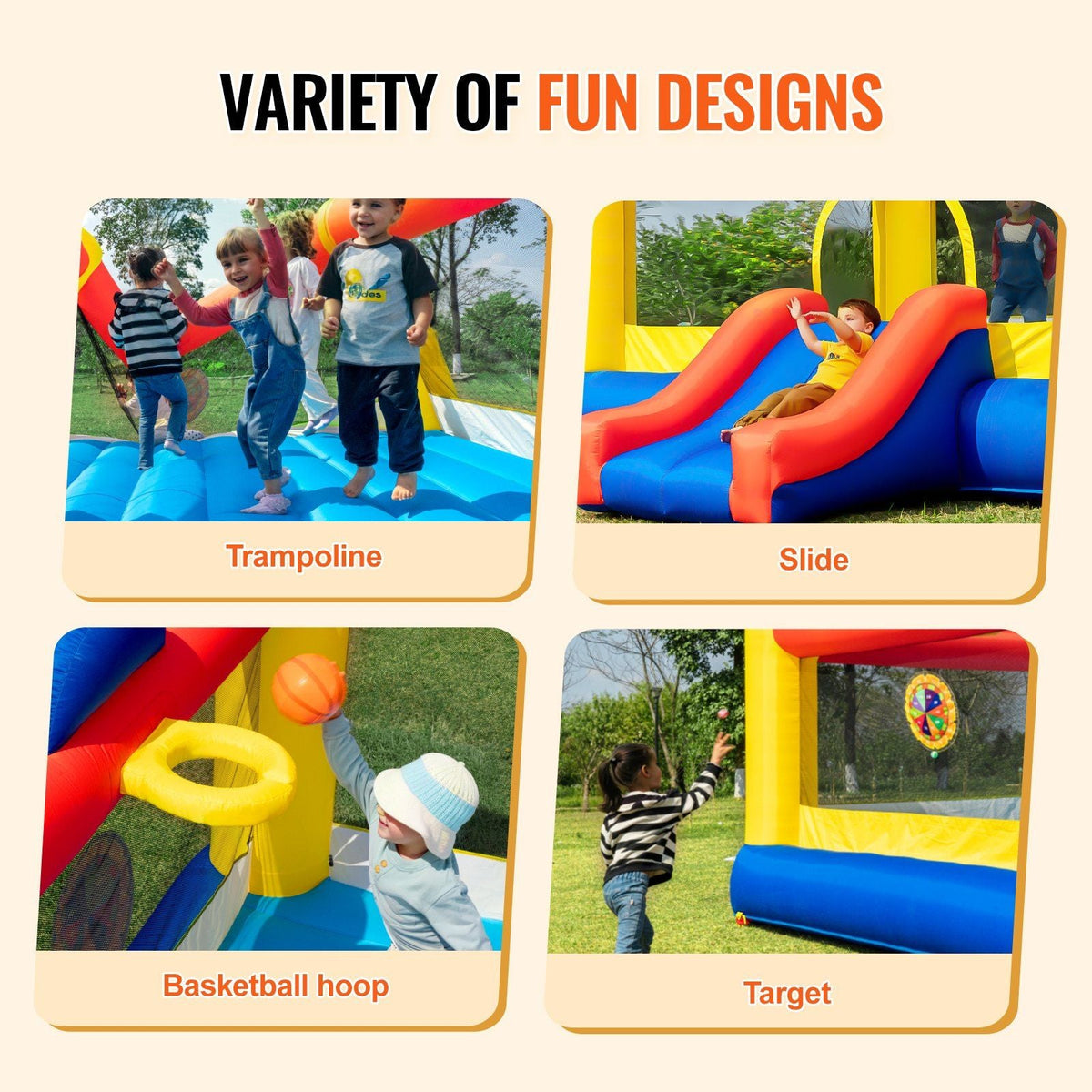 Inflatable Bounce House, Outdoor High Quality Playhouse Trampoline, Jumping Bouncer with Blower, Slide, and Storage Bag, Family Backyard Bouncy Castle, for Kid Ages 3–10 Years, 177x173x80 inch